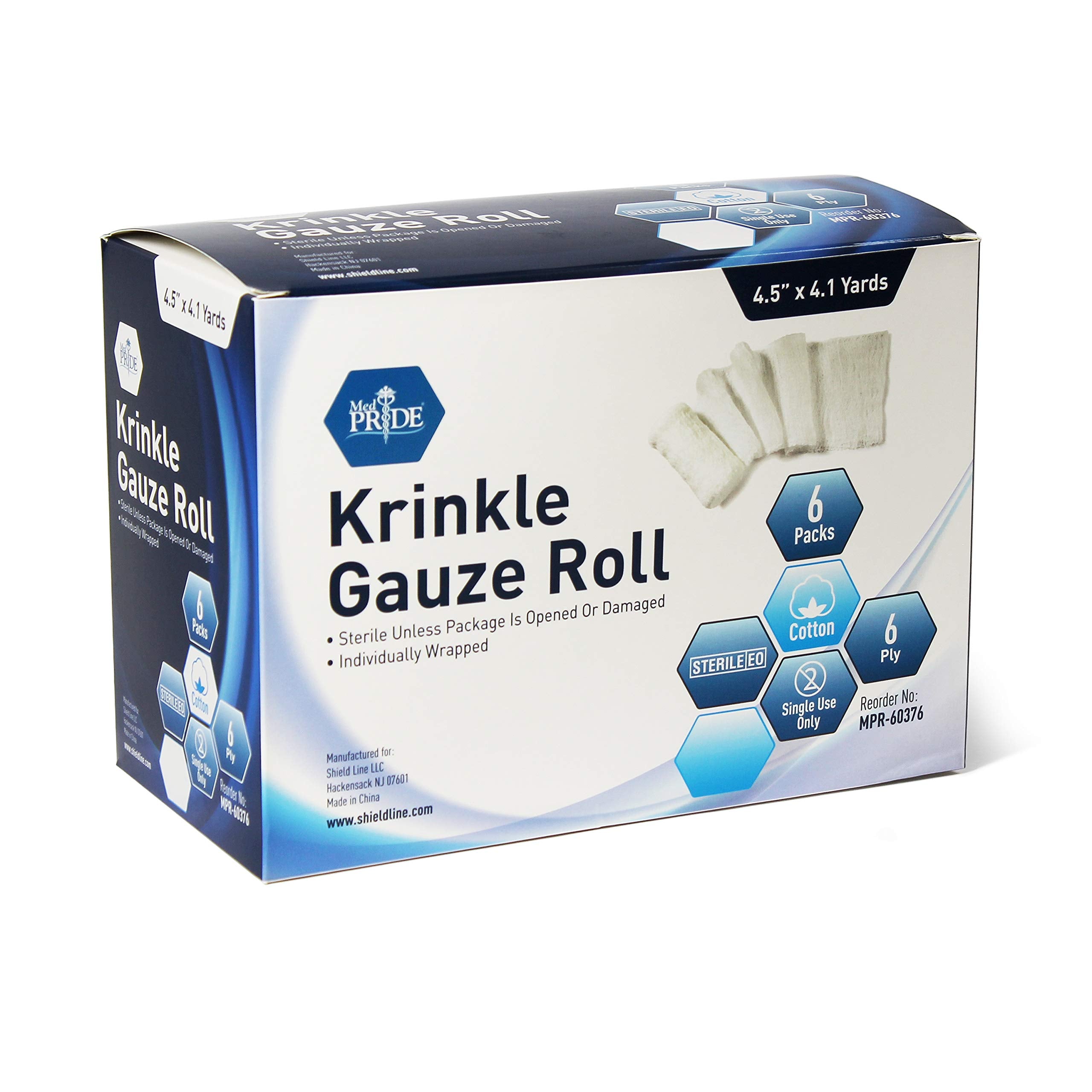 Sterile Krinkle Gauze [6 or 12 Rolls]- 4.5'' x 4.1 Yards Rolls - Cotton Wound Dressing Sterile Wraps
