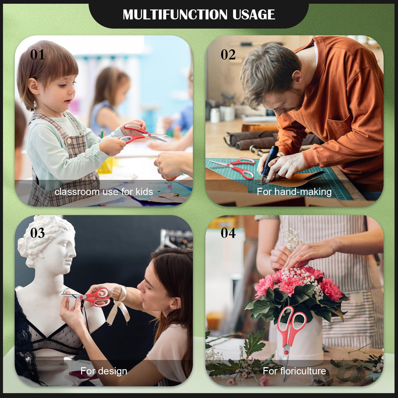 50 Pack Multipurpose Scissors Bulk (Blue, Green, Red, Black, 7.5 Inch)