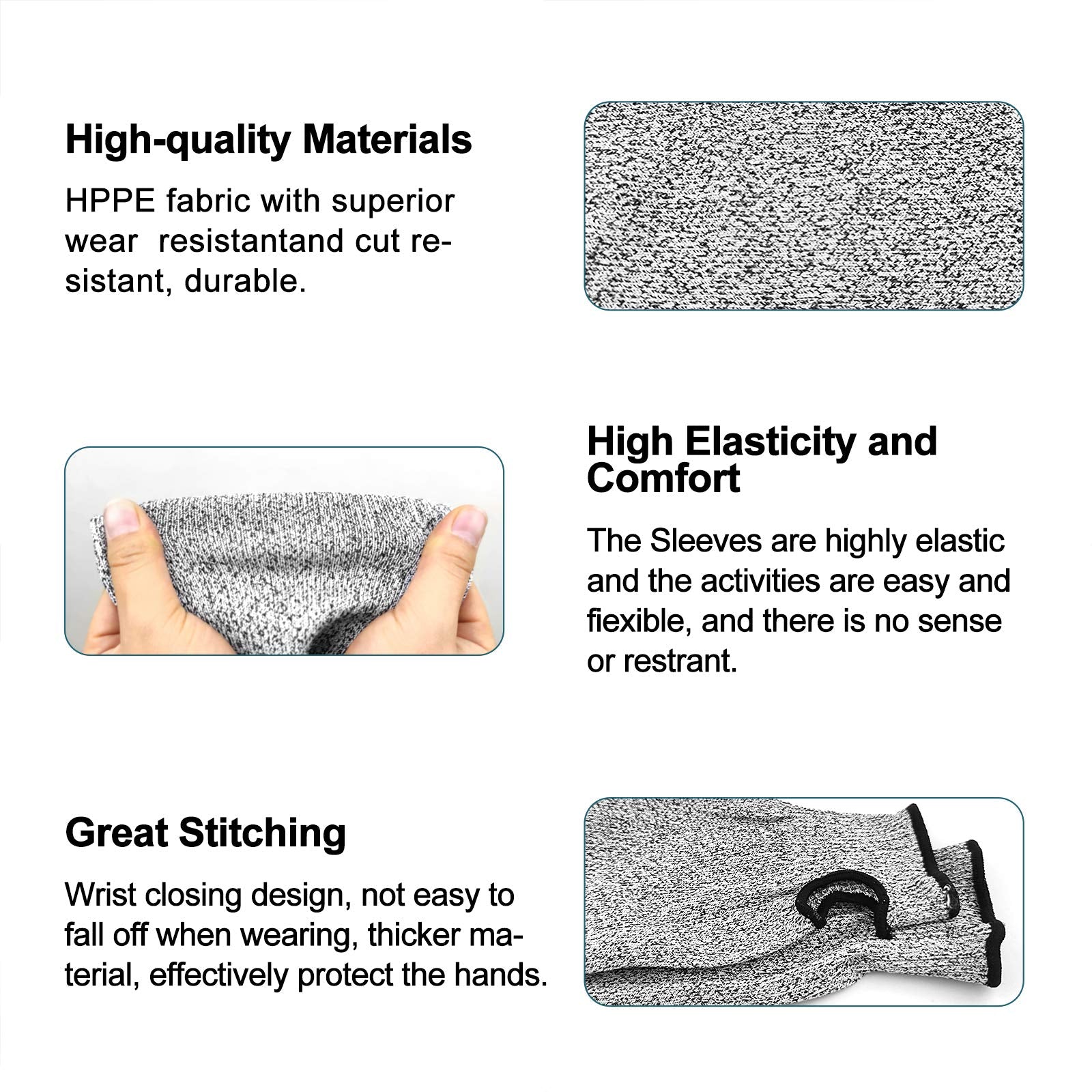 [1 Pair / 2 Pairs] Cut Resistant Sleeves, Level 5 Arm Protection Sleeves with Thumb Hole