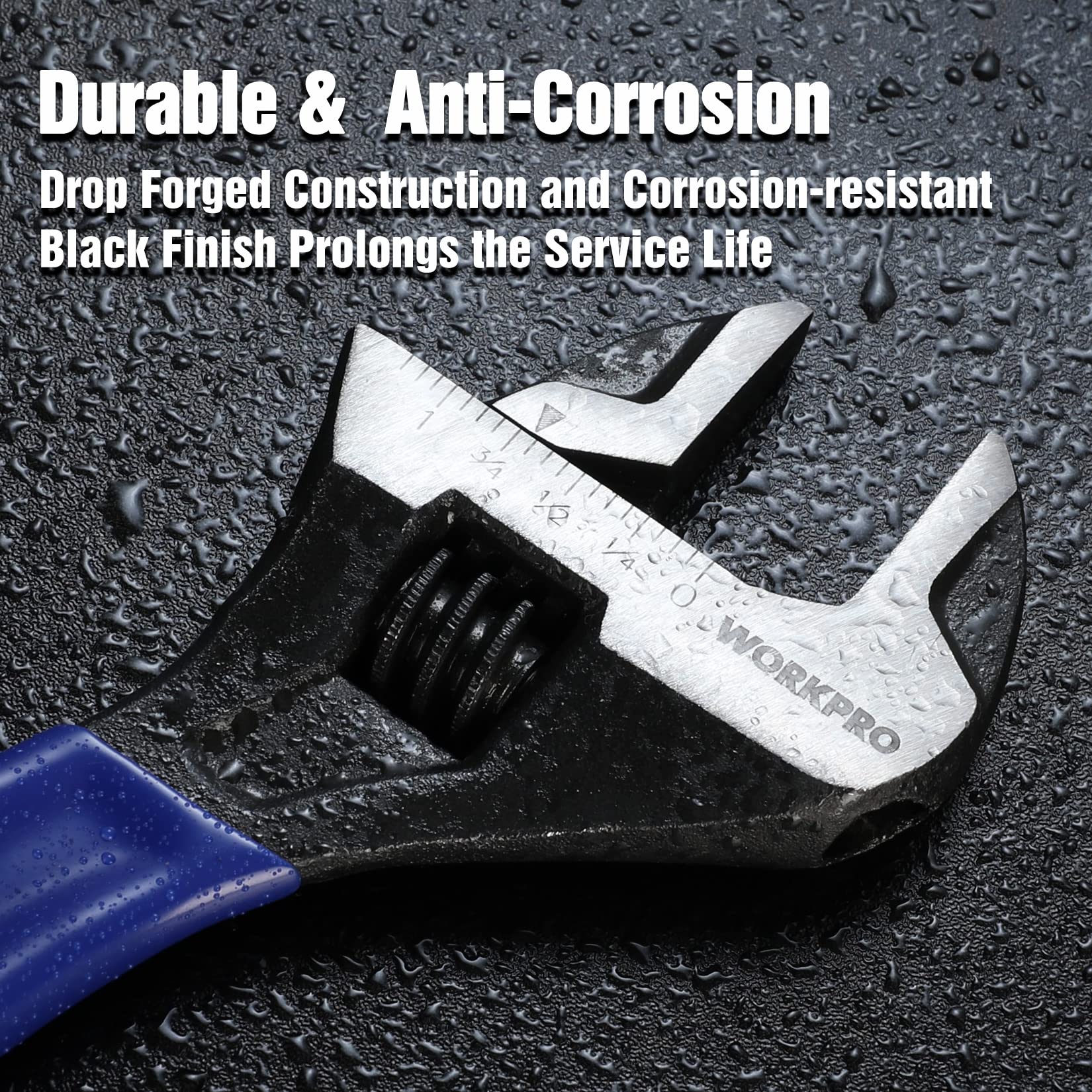 6/8/10 Inch Adjustable Wrench, Cr-V Steel Wrench, Wide Jaw Black Oxide Wrench, Metric & SAE Scales, for Home, Garage, Workshop and DIY