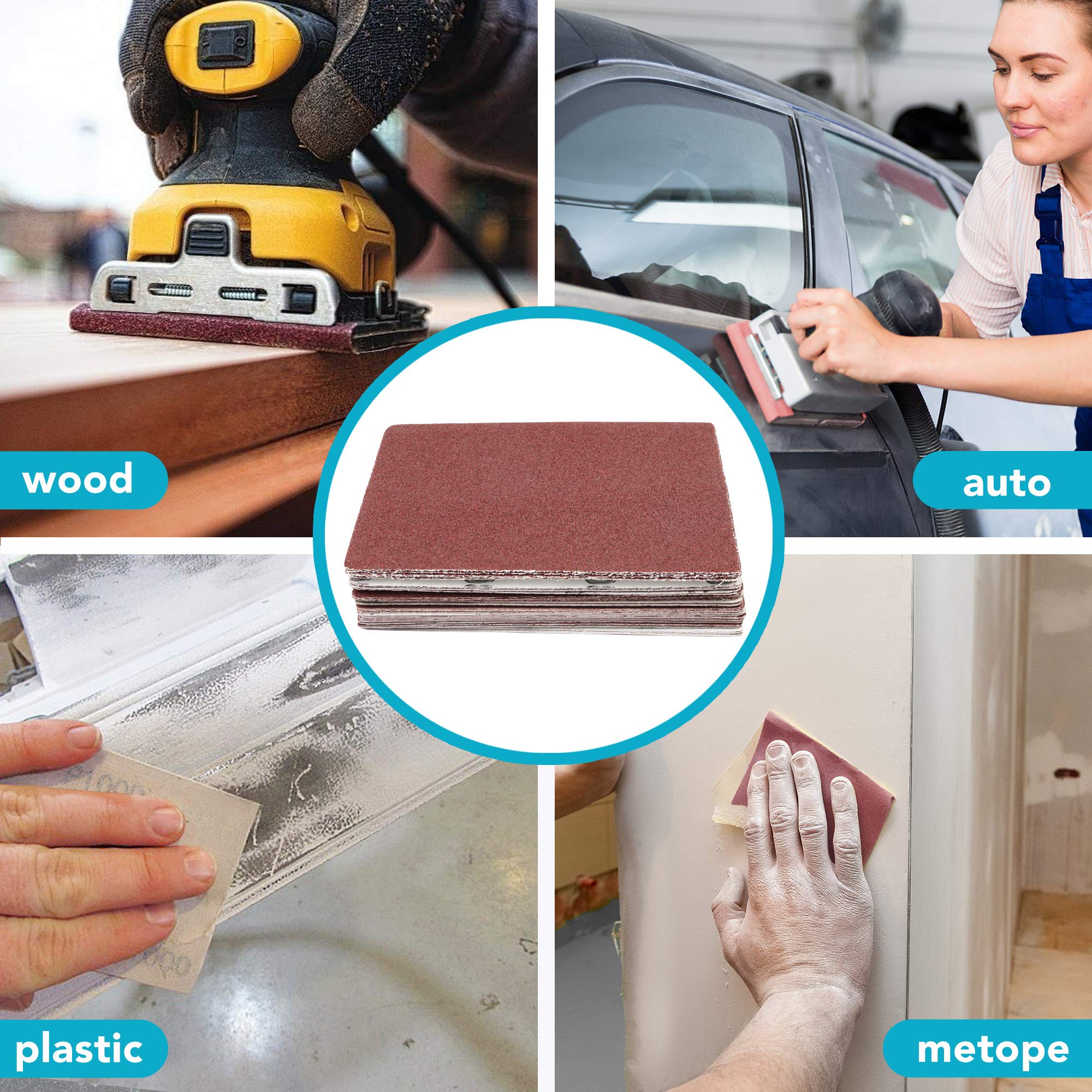 1/4 Sheet Sandpaper for Palm Sander, 50PCS, Plain Backing Sand Paper, 5.5”x 4.5”