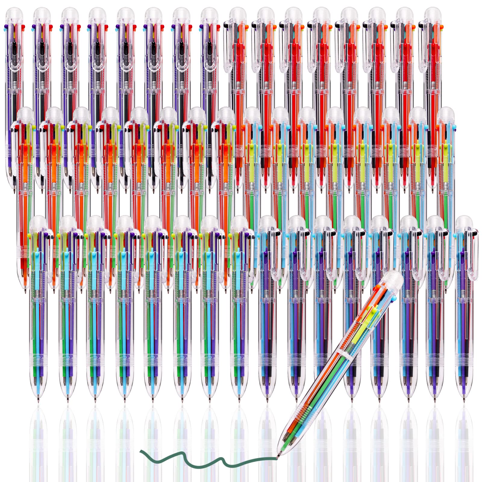 48 Pack Multicolor Pen for Kids 6-in-1, Transparent Barrel Pen 6-Color 0.5mm