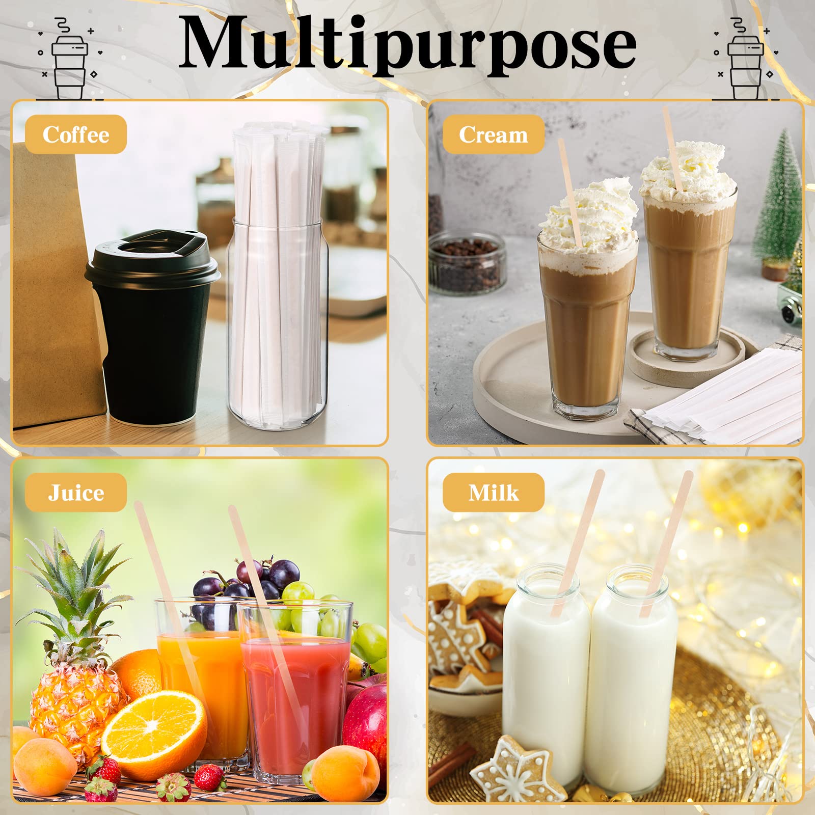 [2000 CT] Individually Wrapped Wooden Coffee Stirrers