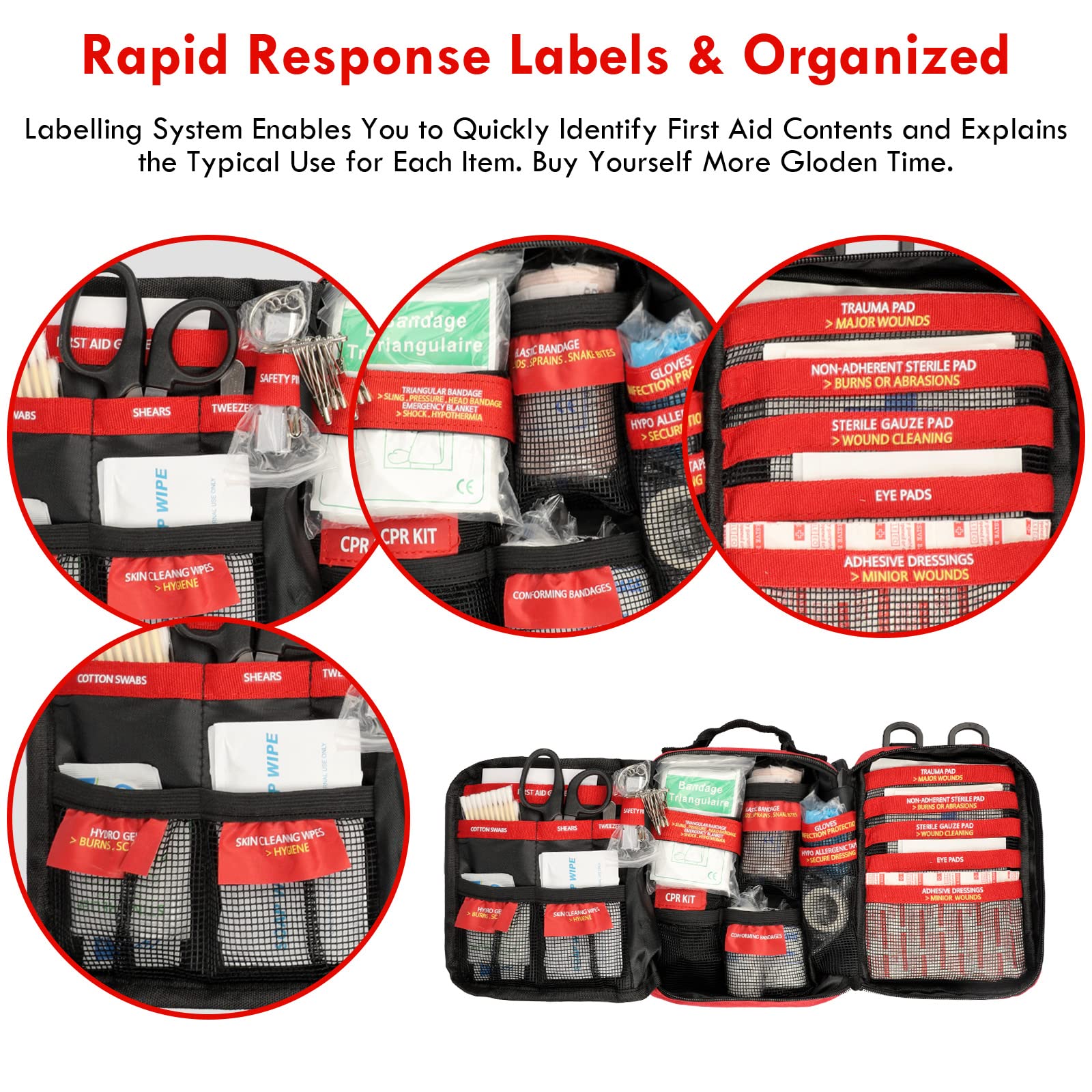 Pasenhome First Aid Kits, First Aid Bag with Labelled Compartments