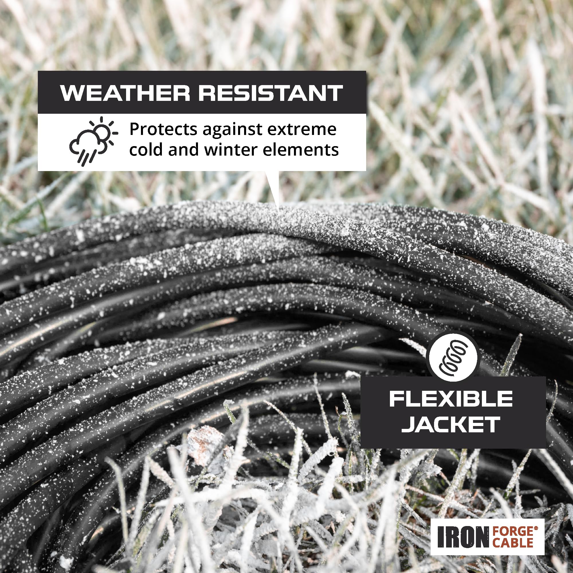 Weatherproof Outdoor Extension Cord, 16/3 SJTW Heavy Duty Black Extension Cord 3 Prong, 13 Amp Exterior Power Cable