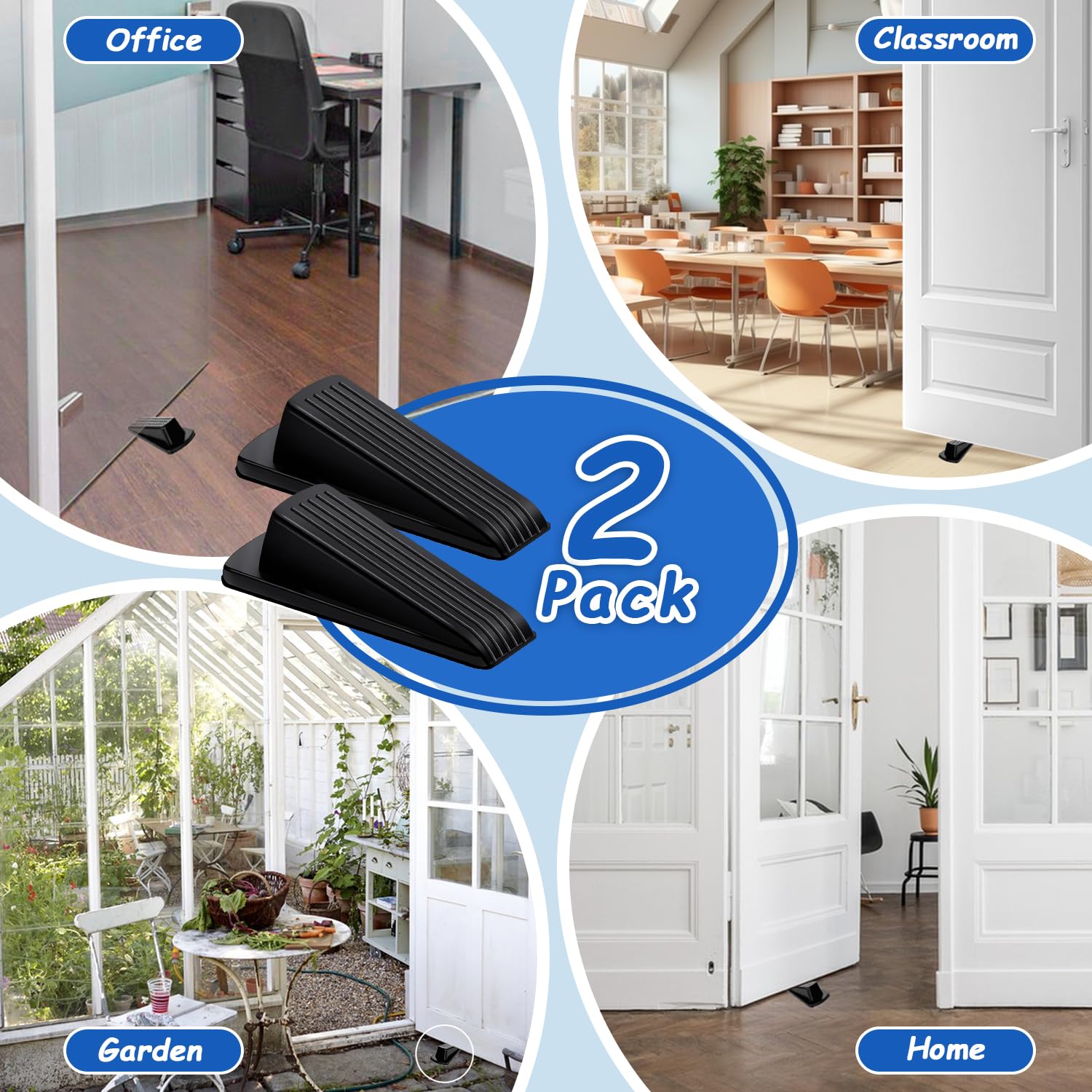 Door Stoppers, 4 Pack Premium Rubber Stoppers Wedge