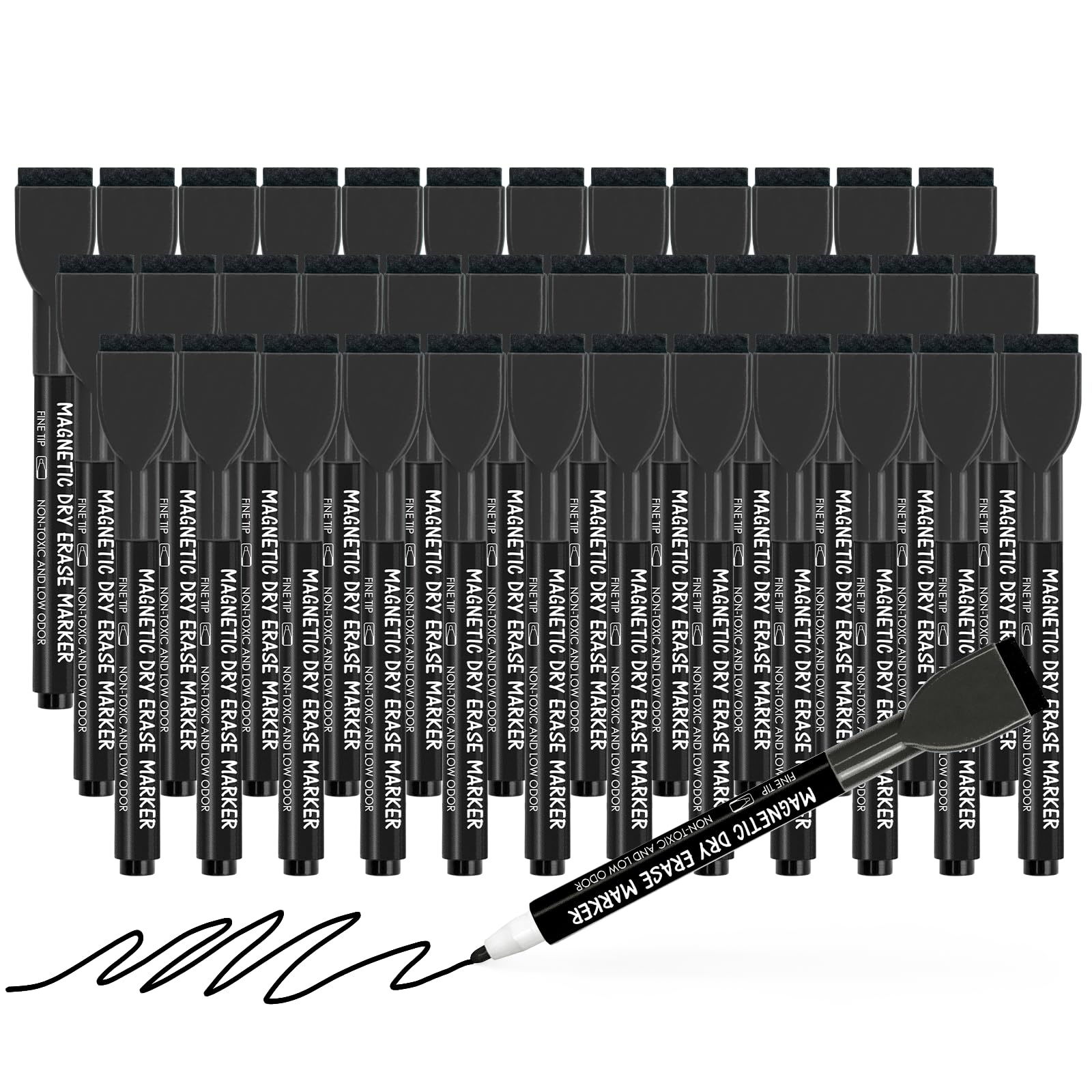 [12 / 24 / 36 PCS] Magnetic Dry Erase Markers Fine Tip with Eraser Cap