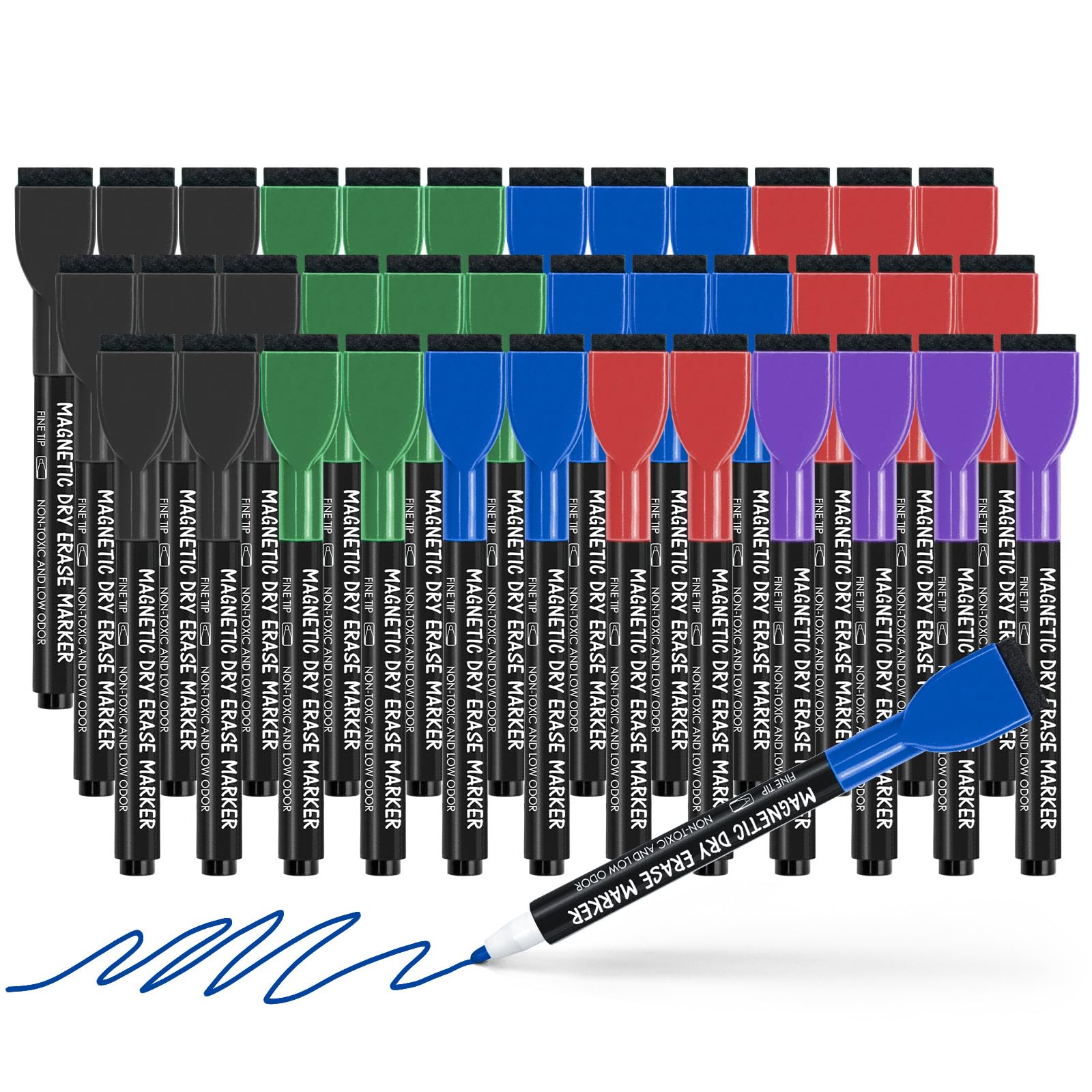 [12 / 24 / 36 PCS] Magnetic Dry Erase Markers Fine Tip with Eraser Cap