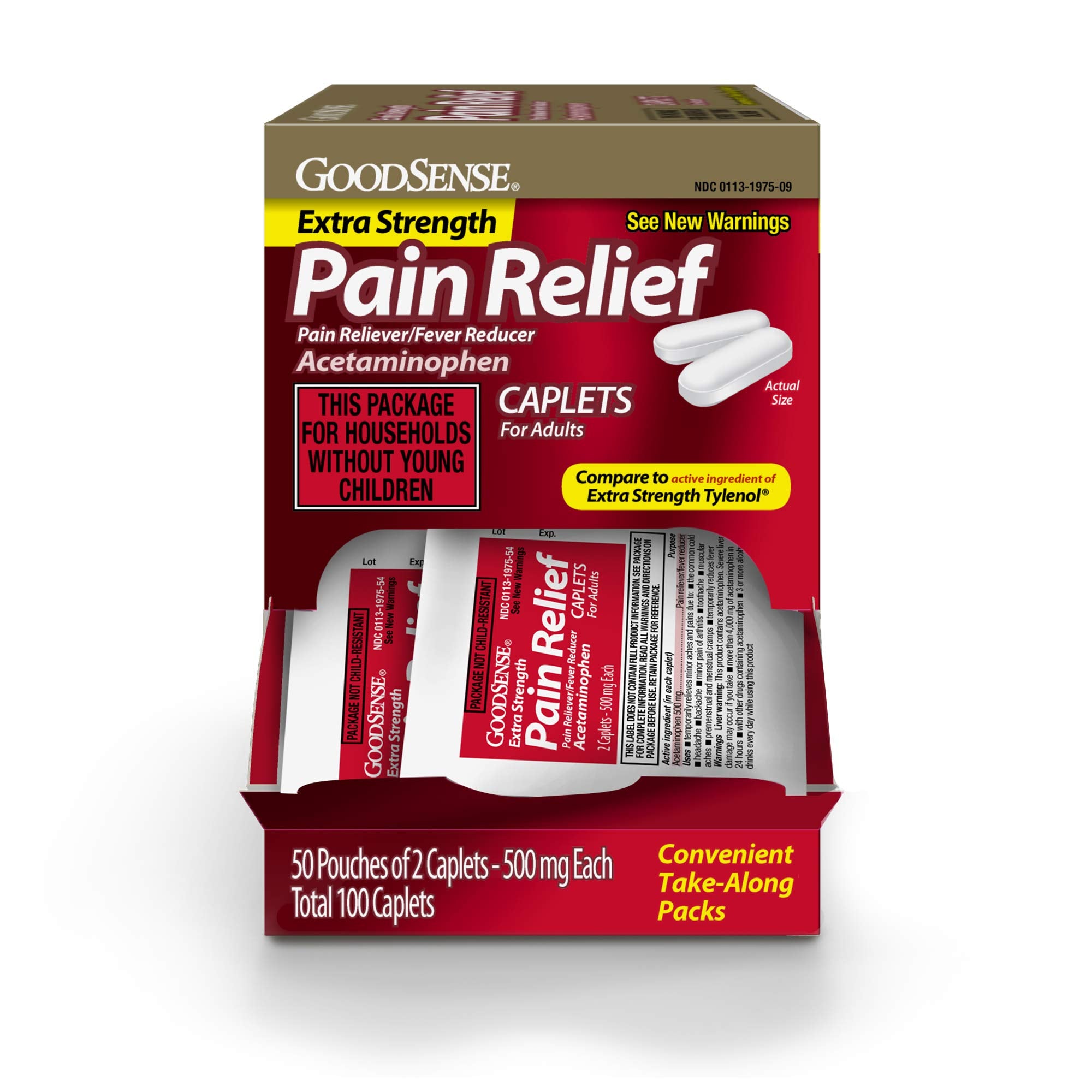 [100 Count] Extra Strength Acetaminophen Caplets 500 mg, Pain Reliever and Fever Reducer