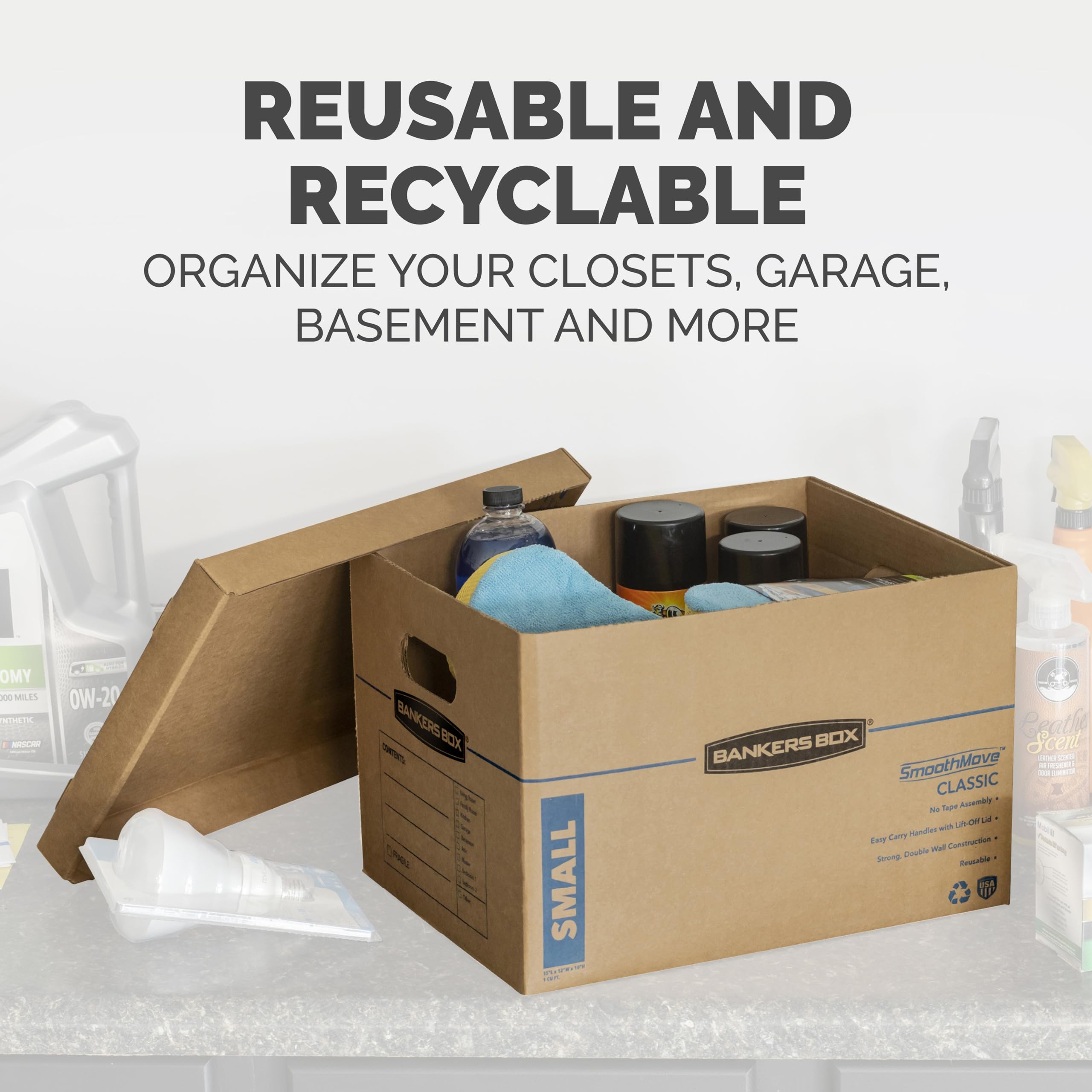 Bankers Box 8 Pack Medium Classic Moving Boxes, Tape-Free with Reinforced Handles