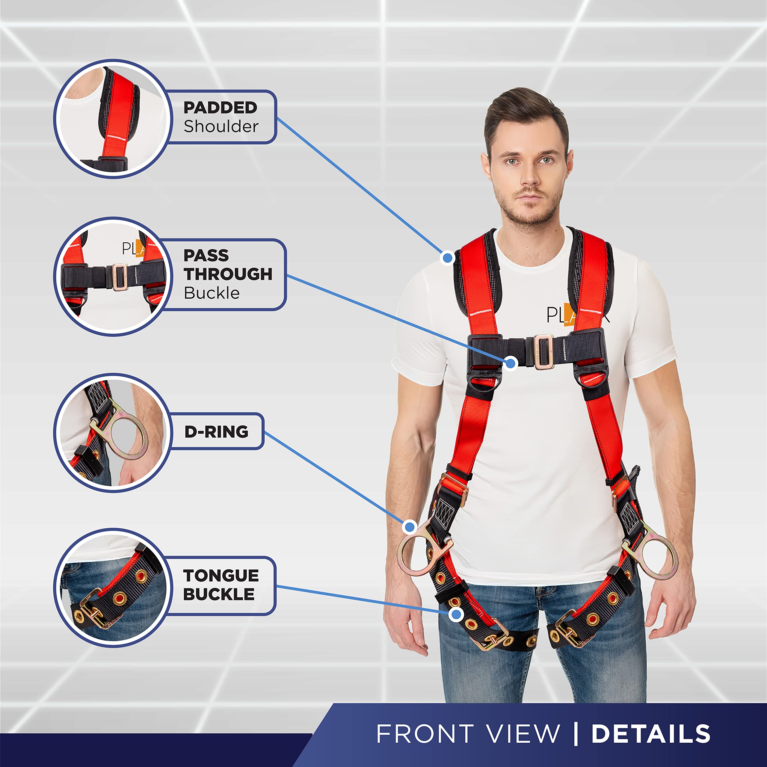 [1 Pack] Fall Protection 5pt Safety Harness w/ OSHA ANSI Compliant Personal Equipment