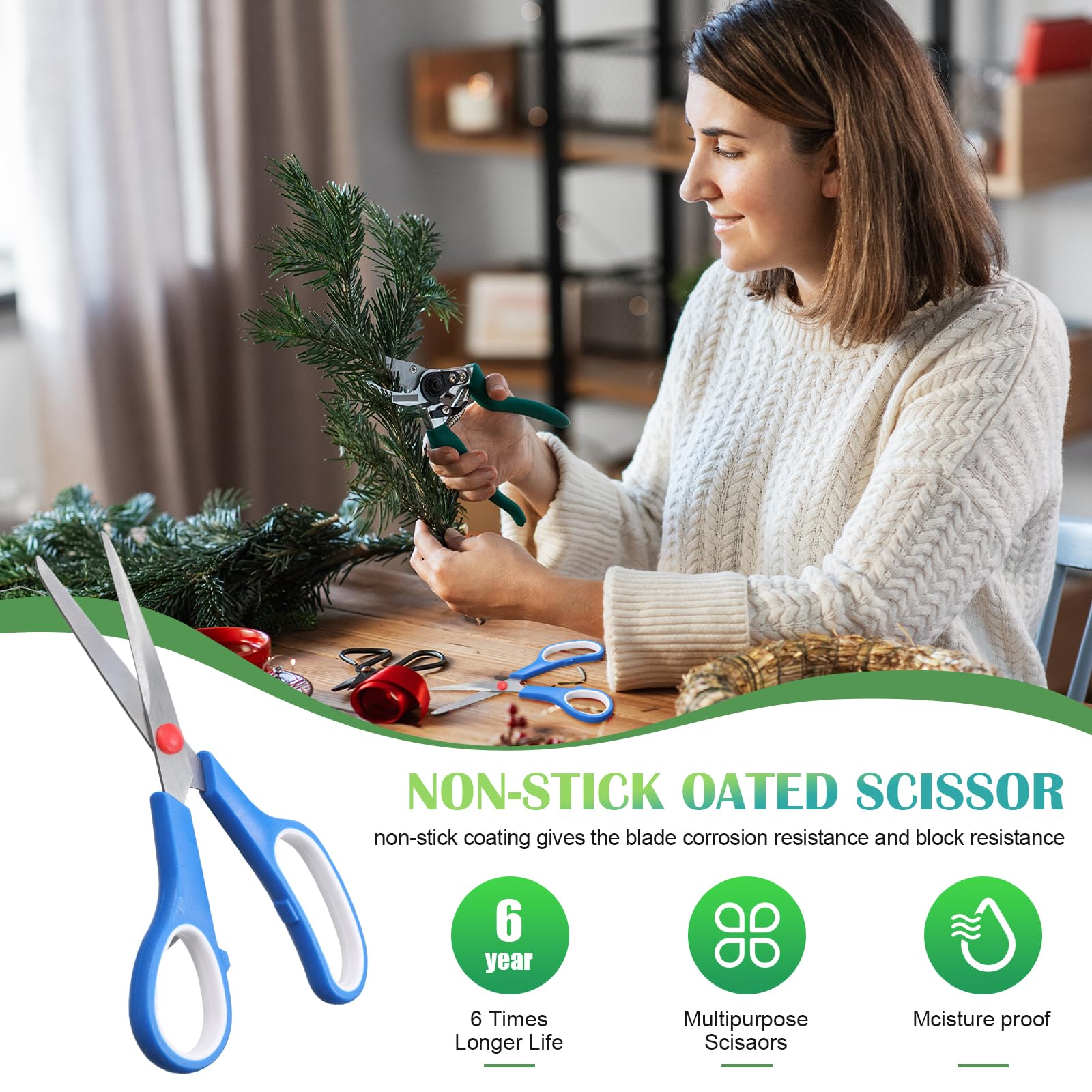 50 Pack Multipurpose Scissors Bulk (Blue, Green, Red, Black, 7.5 Inch)