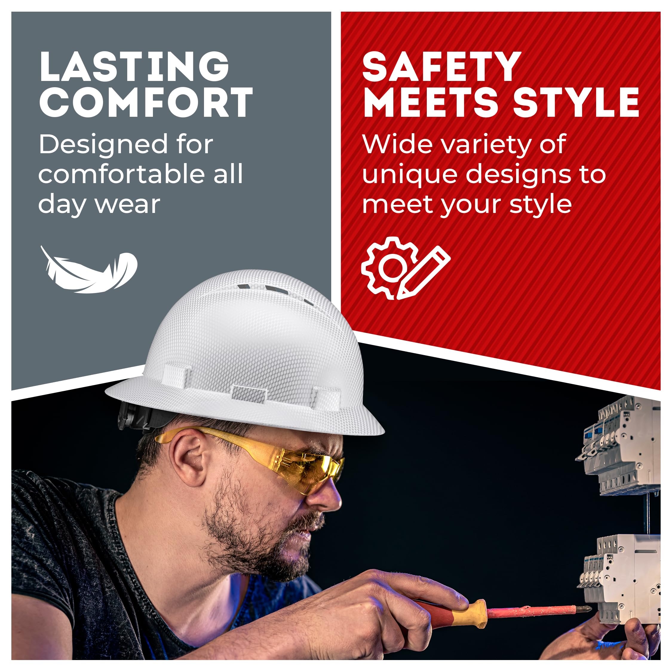 [1 PC] Full Brim Vented Carbon Fiber Matte Finish OSHA Hard Hat with 6-Point Suspension