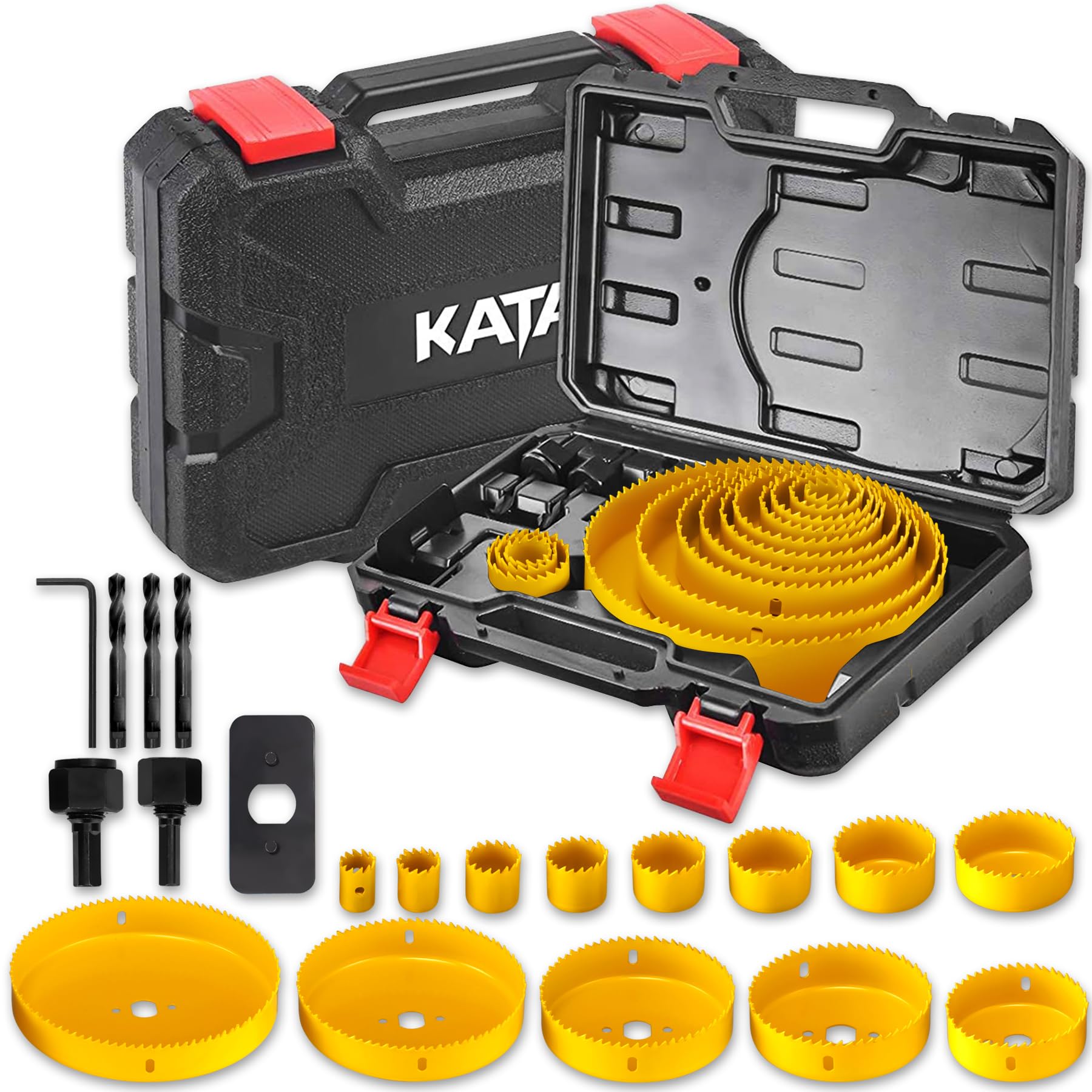 Hole Saw Set 20PCS Hole Saw Kit with 3/4"-6"(19-152mm) 13PCS Saw Blades, 2 Mandrels, 3 Drill Bits, 1 Installation Plate, 1 Hex Key