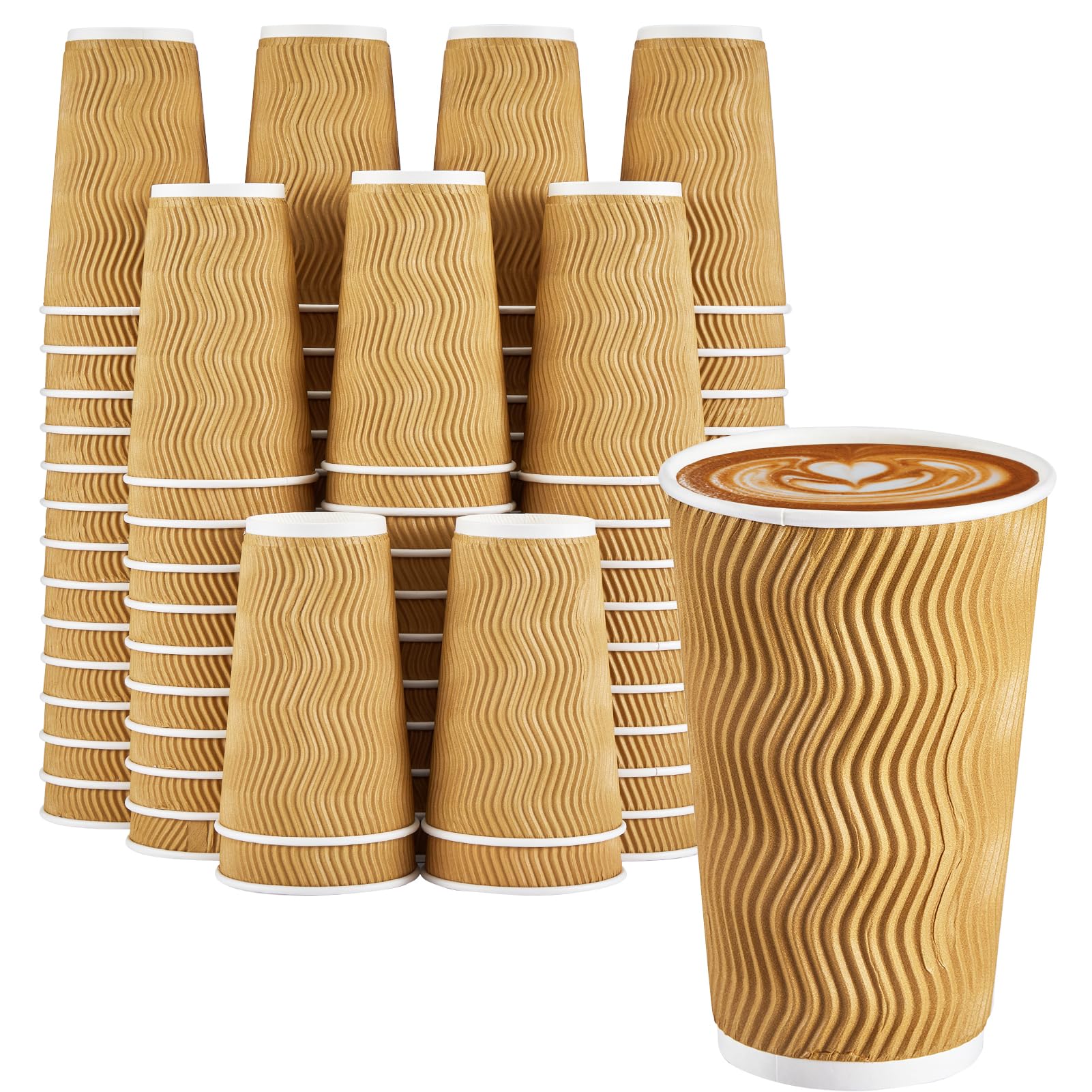 [120 PCS] Disposable Corrugated Insulated Ripple Wall Paper Cups, 12 & 16 oz