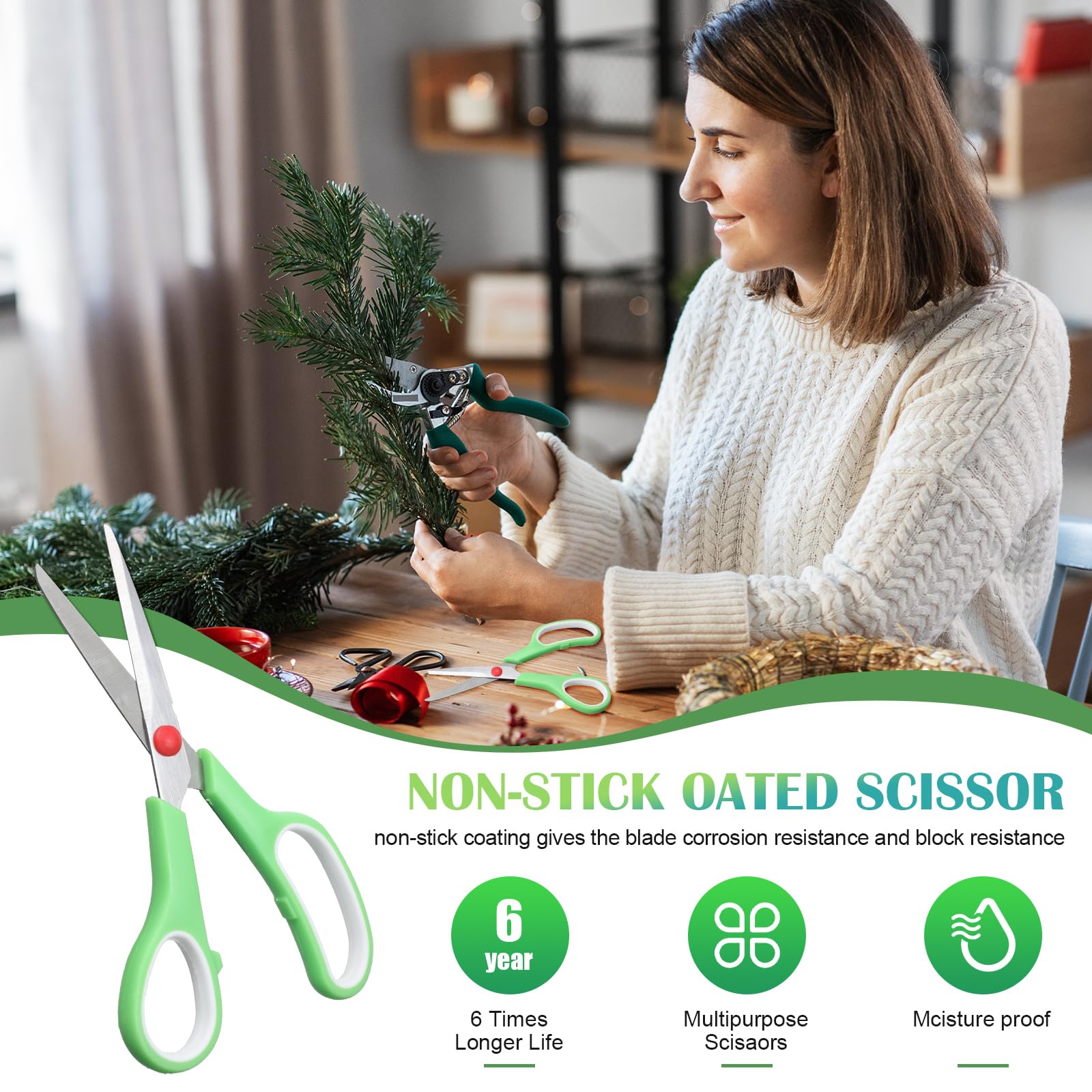 50 Pack Multipurpose Scissors Bulk (Blue, Green, Red, Black, 7.5 Inch)