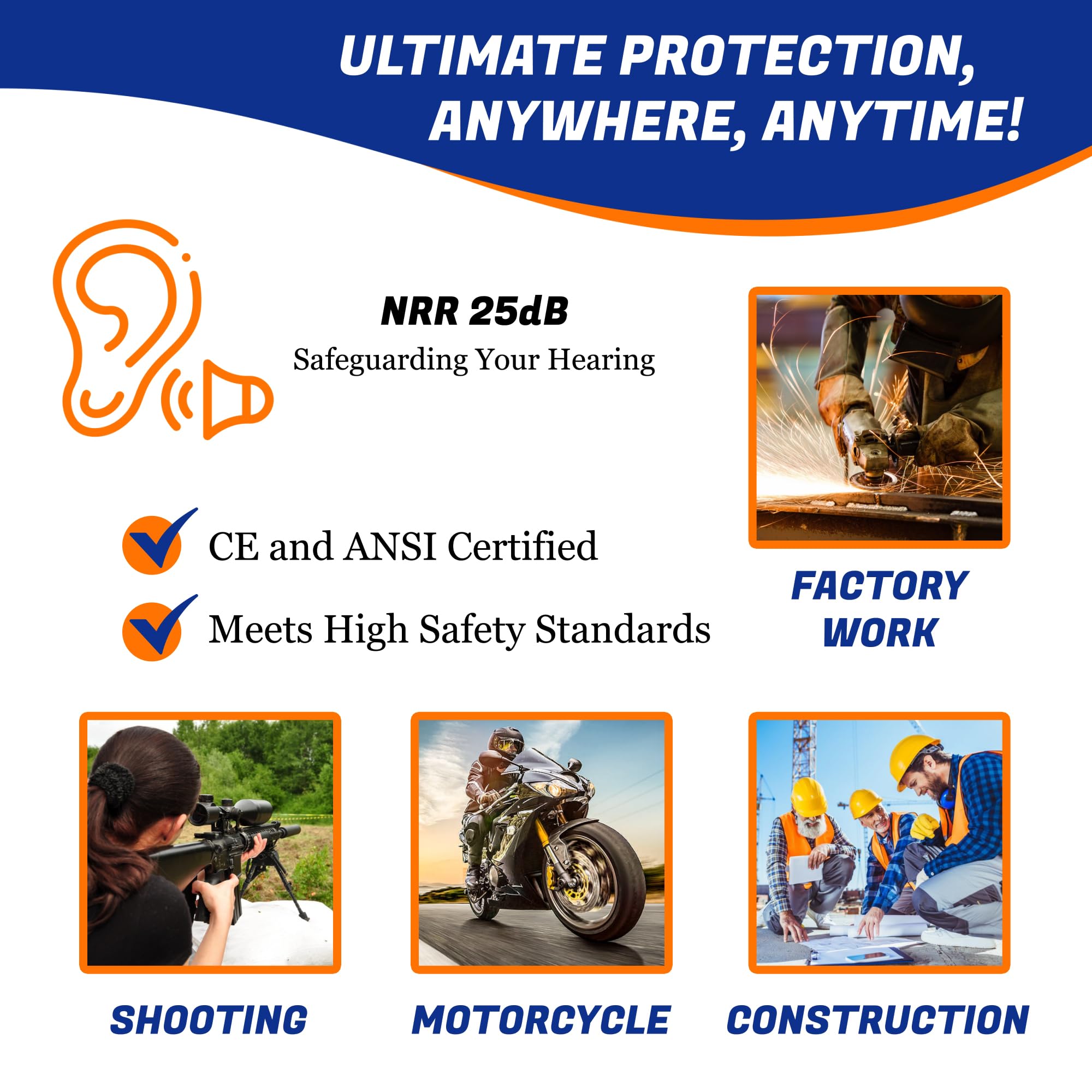 [10 / 50 Pairs] Corded Reusable Ear Plugs for Ear Protection