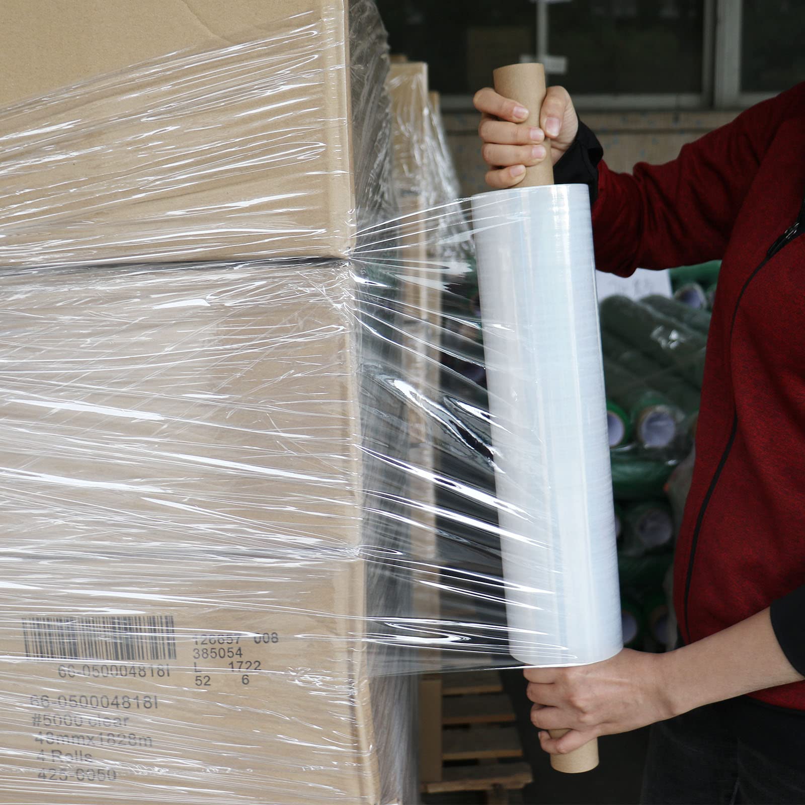 Stretch Film Wrap - Industrial Clear Plastic Stretch Wrap 1000 Feet 80 Gauge 4 Packs with Handle