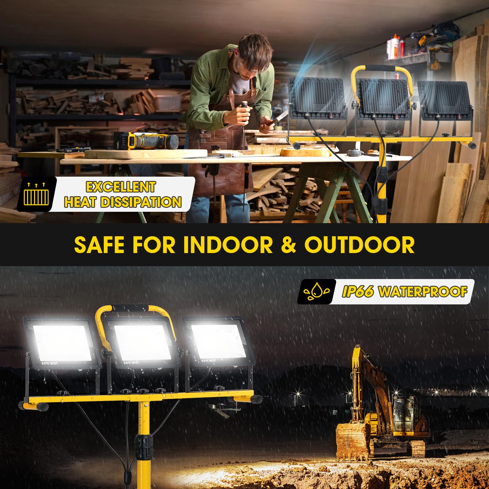 Work Lights - IP66 Waterproof Outdoor Flood Lights - Adjustable Working Lights for Job Site