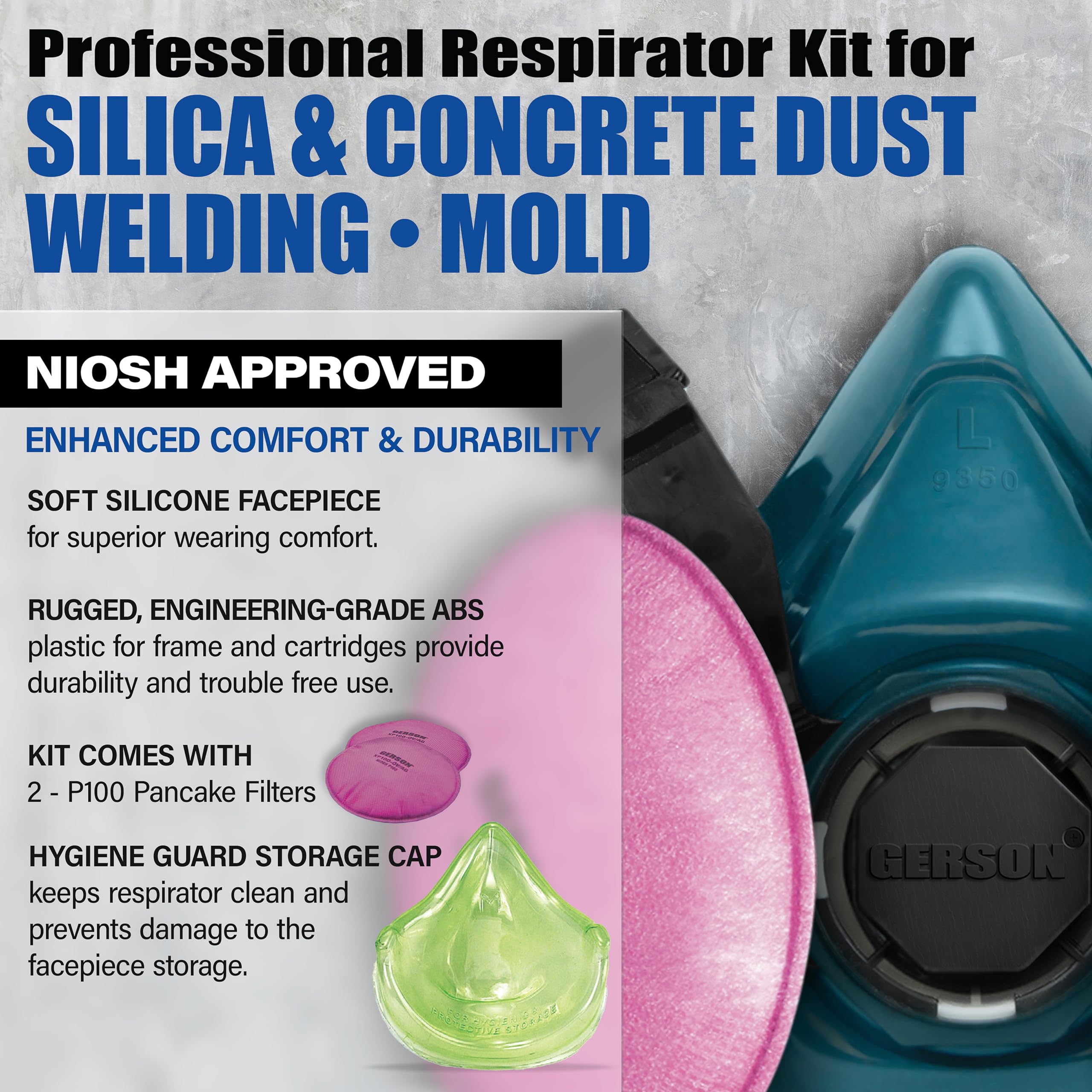 [1 PC] Industrial P100 Respirator Kit for Welding, Silica & Concrete Dust/Mold, Medium or Large