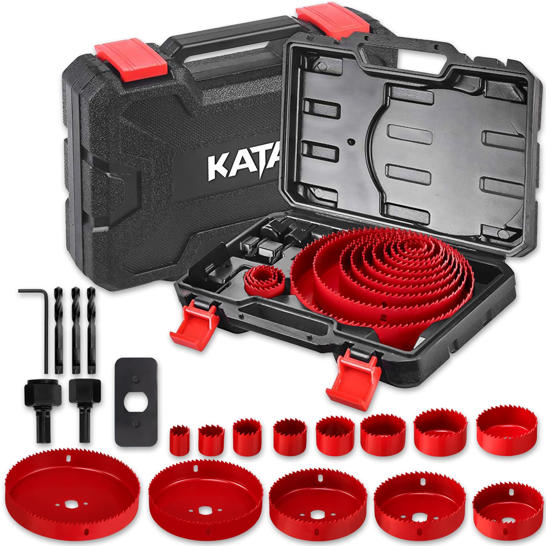 Hole Saw Set 20PCS Hole Saw Kit with 3/4"-6"(19-152mm) 13PCS Saw Blades, 2 Mandrels, 3 Drill Bits, 1 Installation Plate, 1 Hex Key