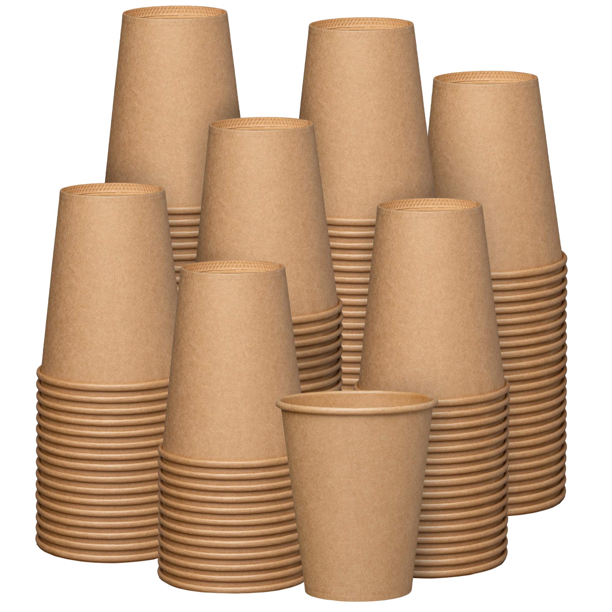 [100 PCS] 12 oz. Paper Hot Coffee Cups, Unbleached