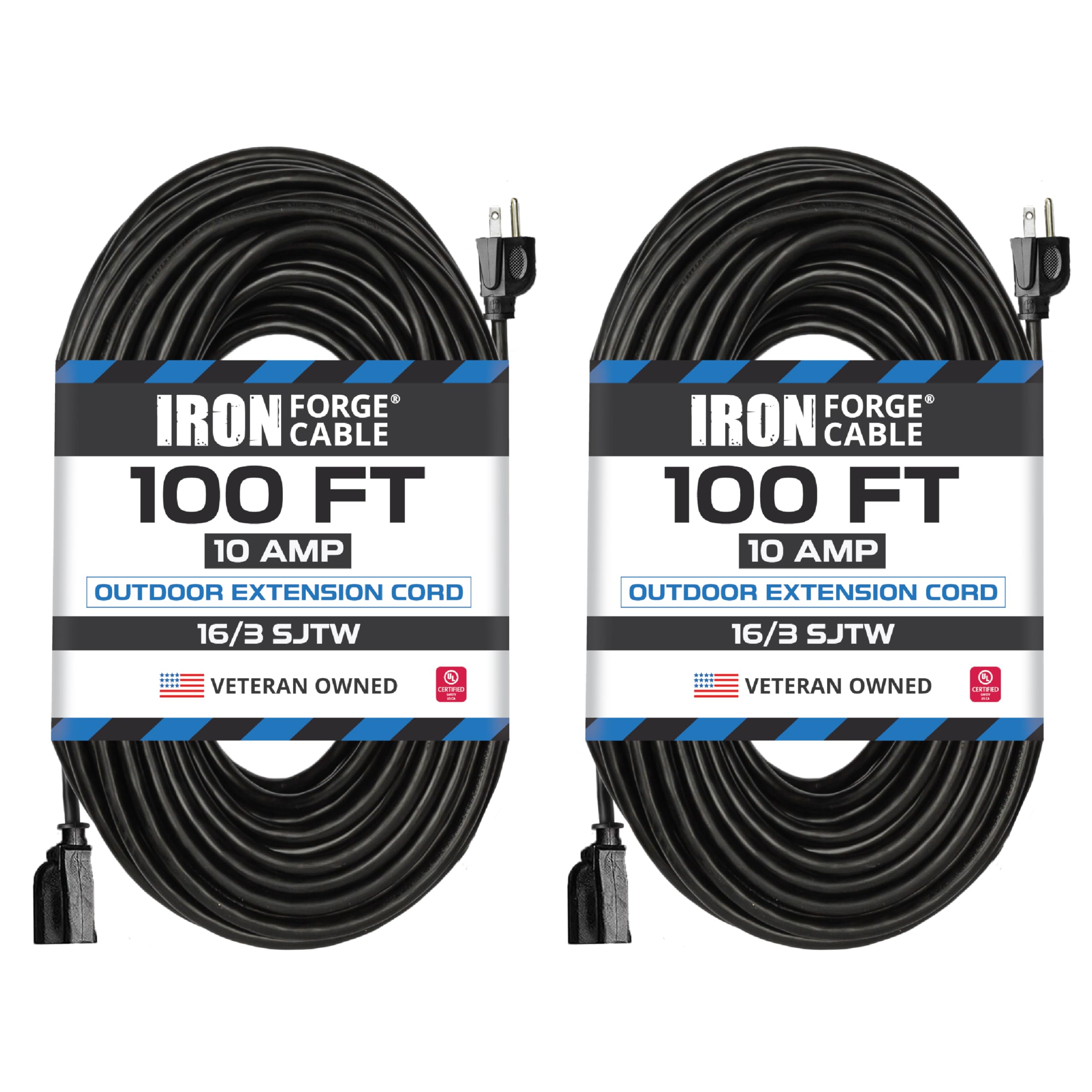 Weatherproof Outdoor Extension Cord, 16/3 SJTW Heavy Duty Black Extension Cord 3 Prong, 13 Amp Exterior Power Cable