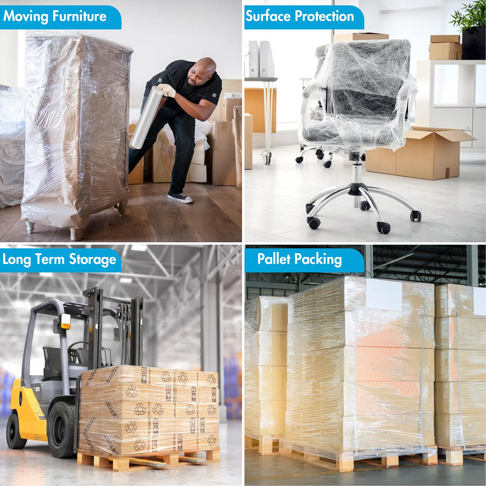 Stretch Film, 15"/18" x 1000 ft/2000 ft Shrink Wrap for Pallet Wrap 60 Gauge