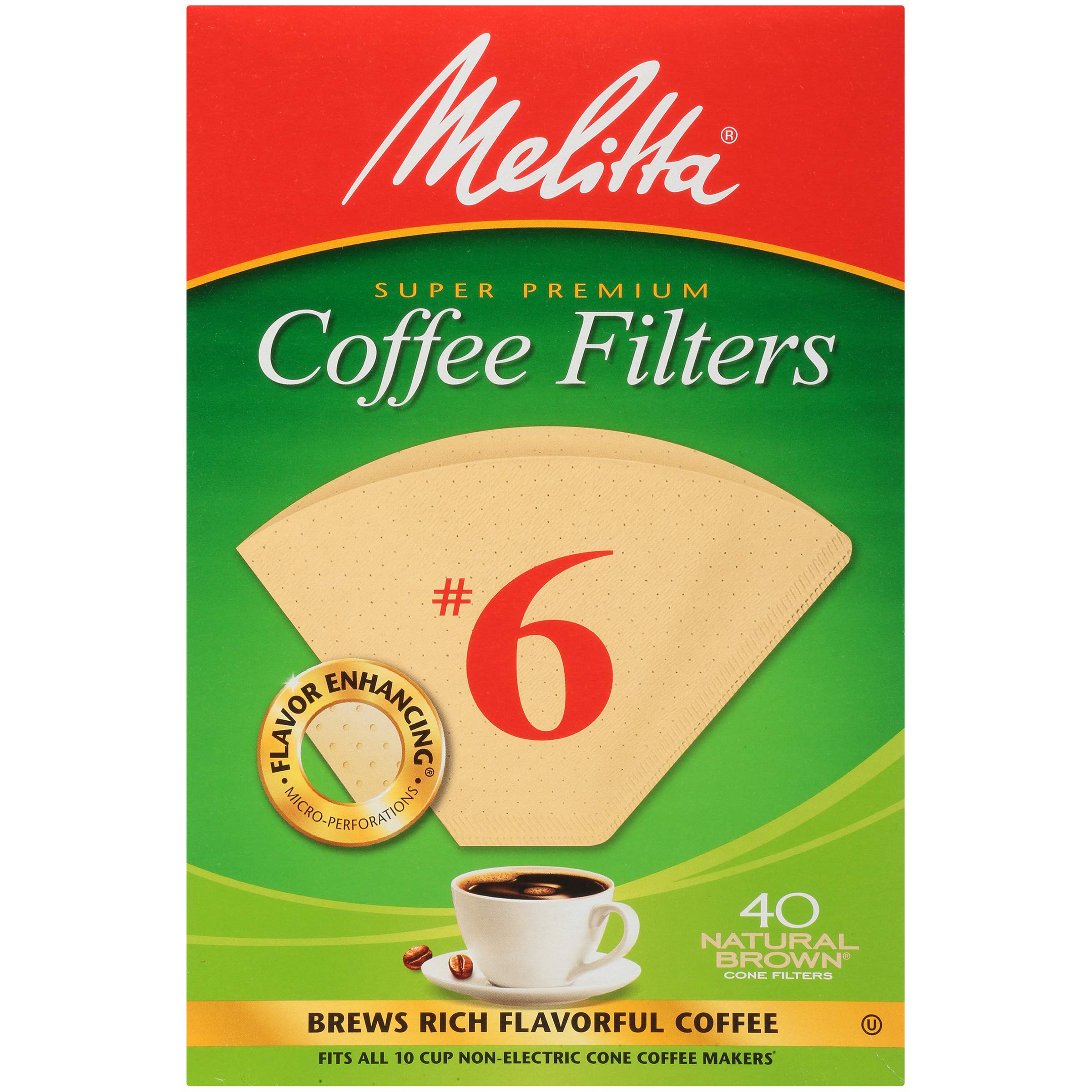 [40 CT] Melitta #6 Cone Coffee Filters for 10 Cup Non-eletric