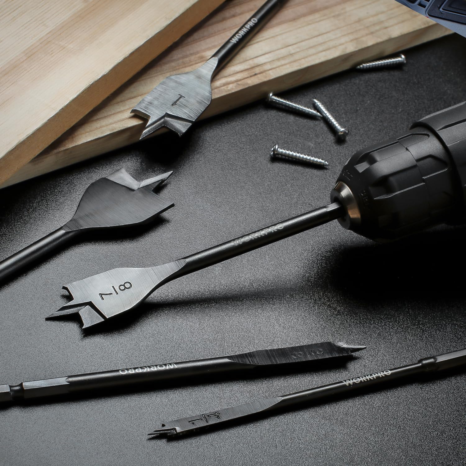 13-Piece Spade Drill Bit Set in SAE, Paddle Flat Bits for Woodworking, Nylon Storage Pouch Included