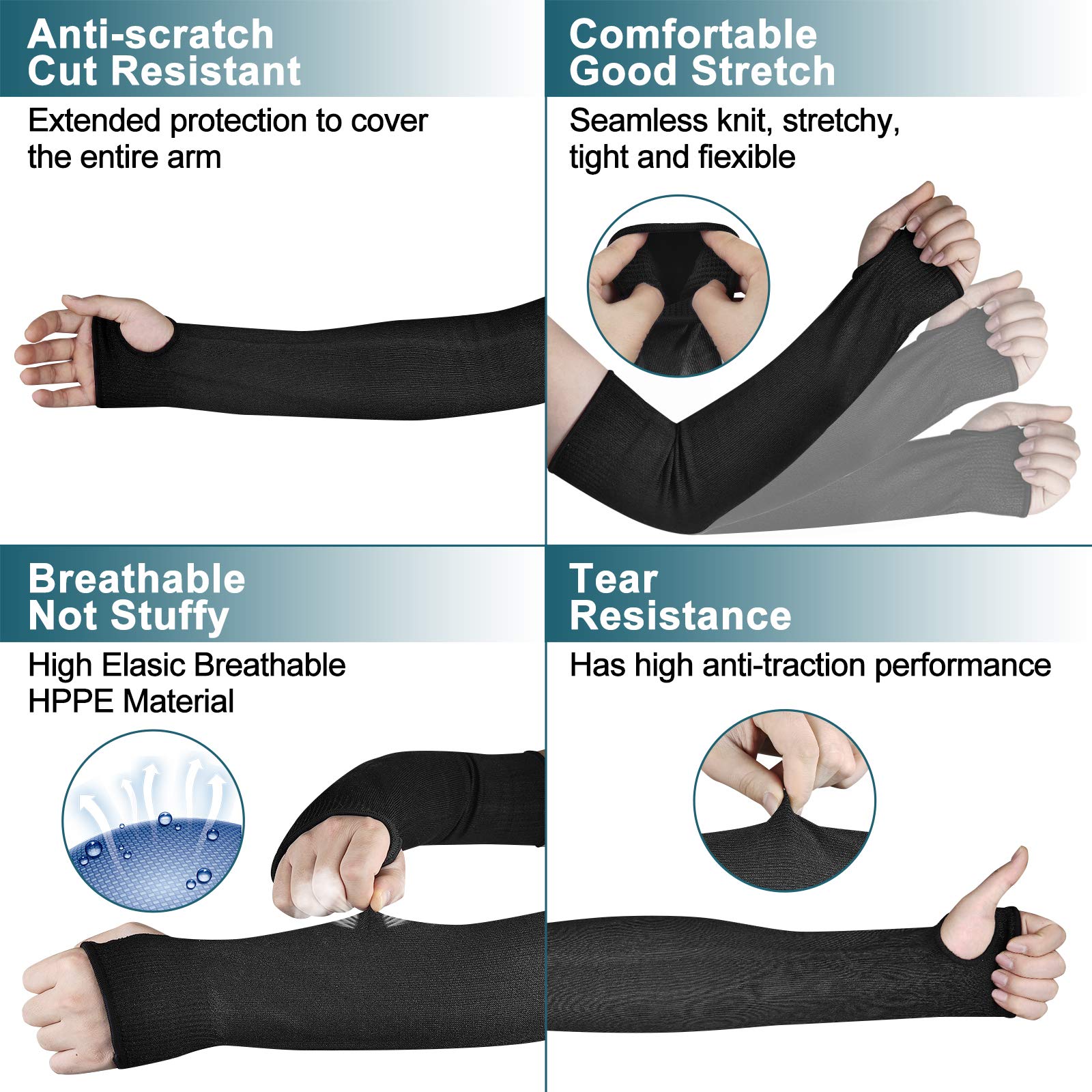 [1 Pair / 2 Pairs] Cut Resistant Sleeves, Level 5 Arm Protection Sleeves with Thumb Hole
