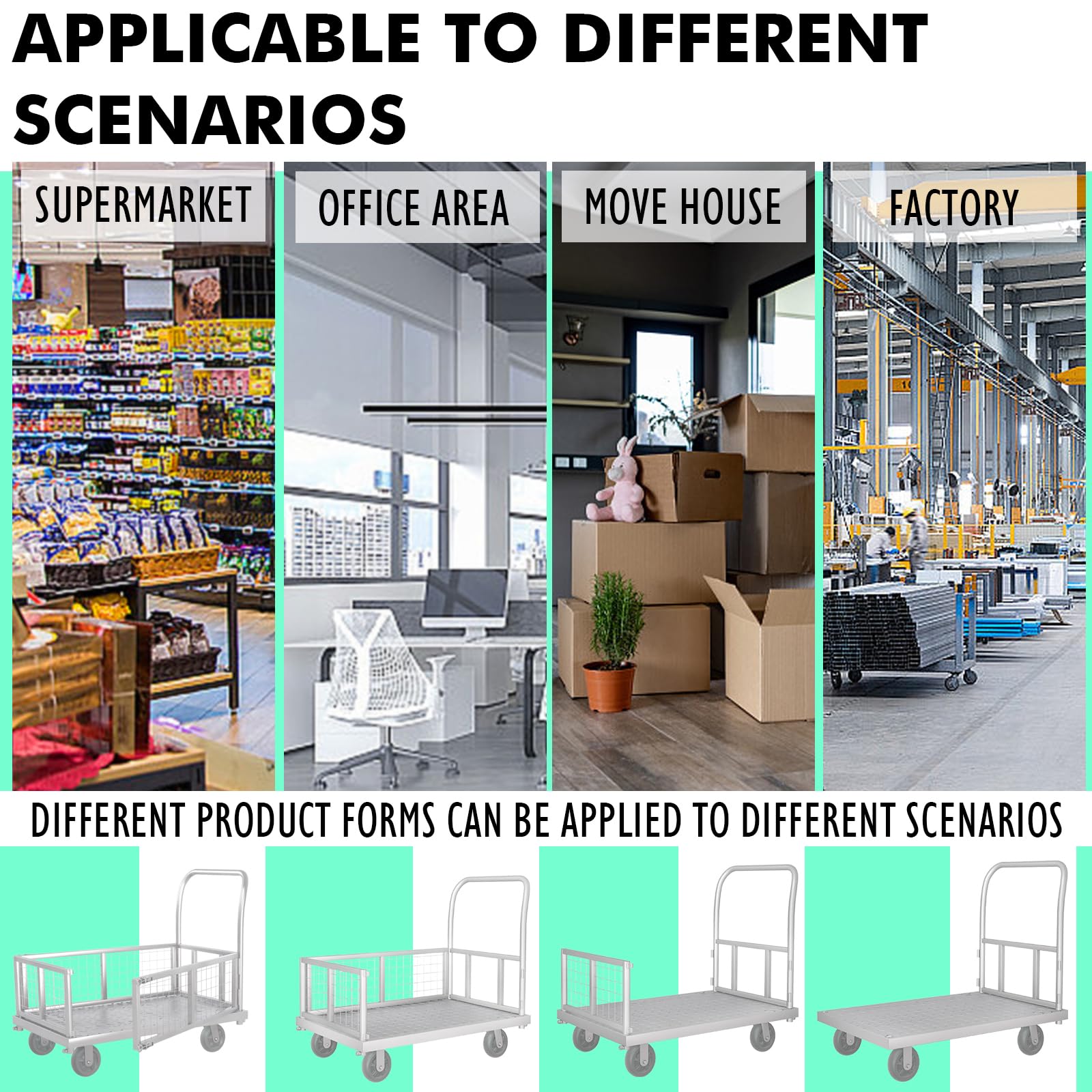 Platform Truck Cart with Cage 4-in-1 Push Cart Dolly Load 1800LBS W/Swivel Casters (39" x24")