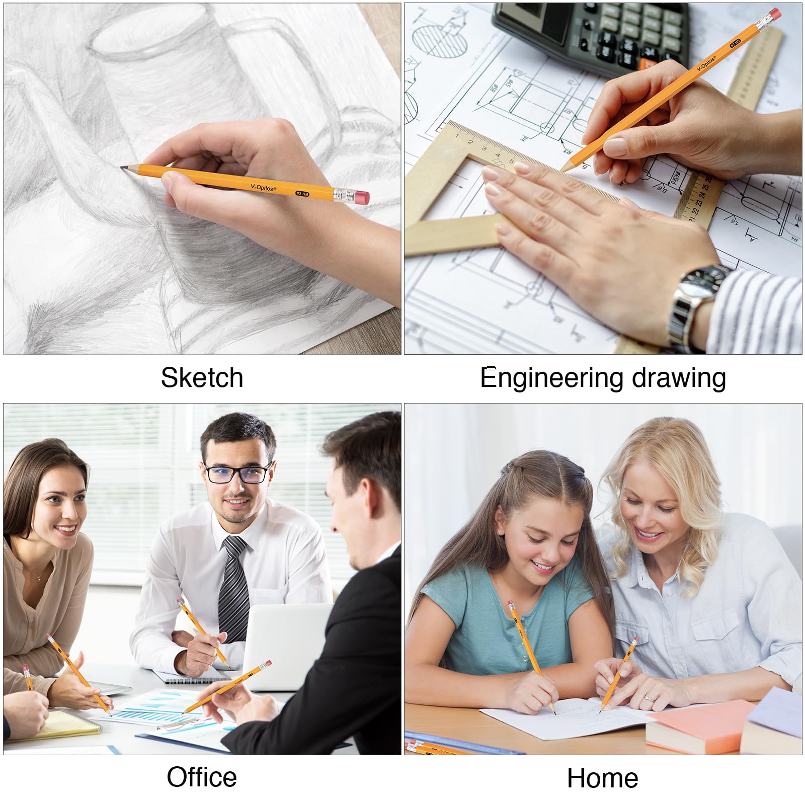 V-Opitos Wood-Cased #2 HB Pre-Sharpened Pencils with Top Erasers, 320 Pack / 50 Pack