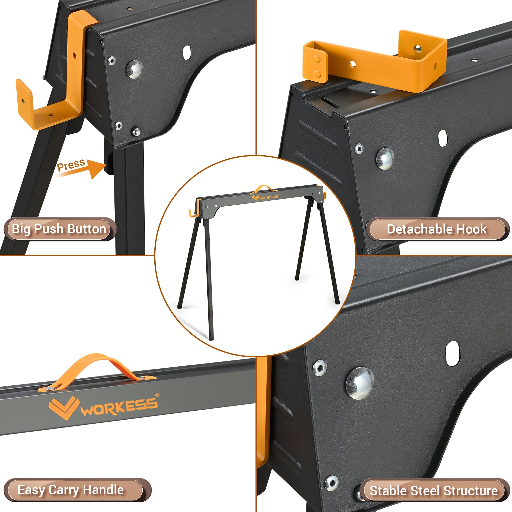 Saw Horses 2 Pack, Heavy Duty Folding Portable Saw Horses Table 2200 Lbs Load Capacity