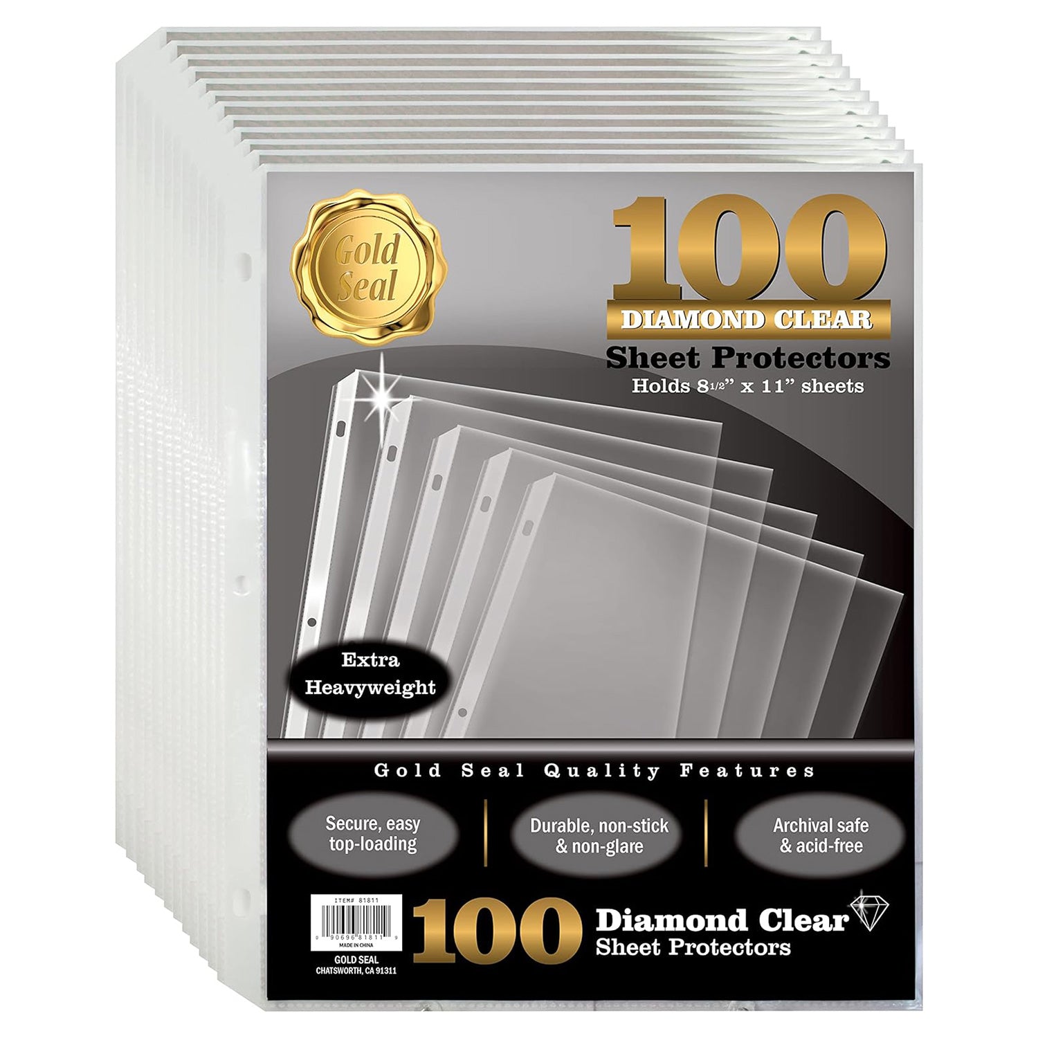 [100 Pack] Diamond Clear Sheet Protectors, 4 mils Strong,8.5 x 11", Top Load