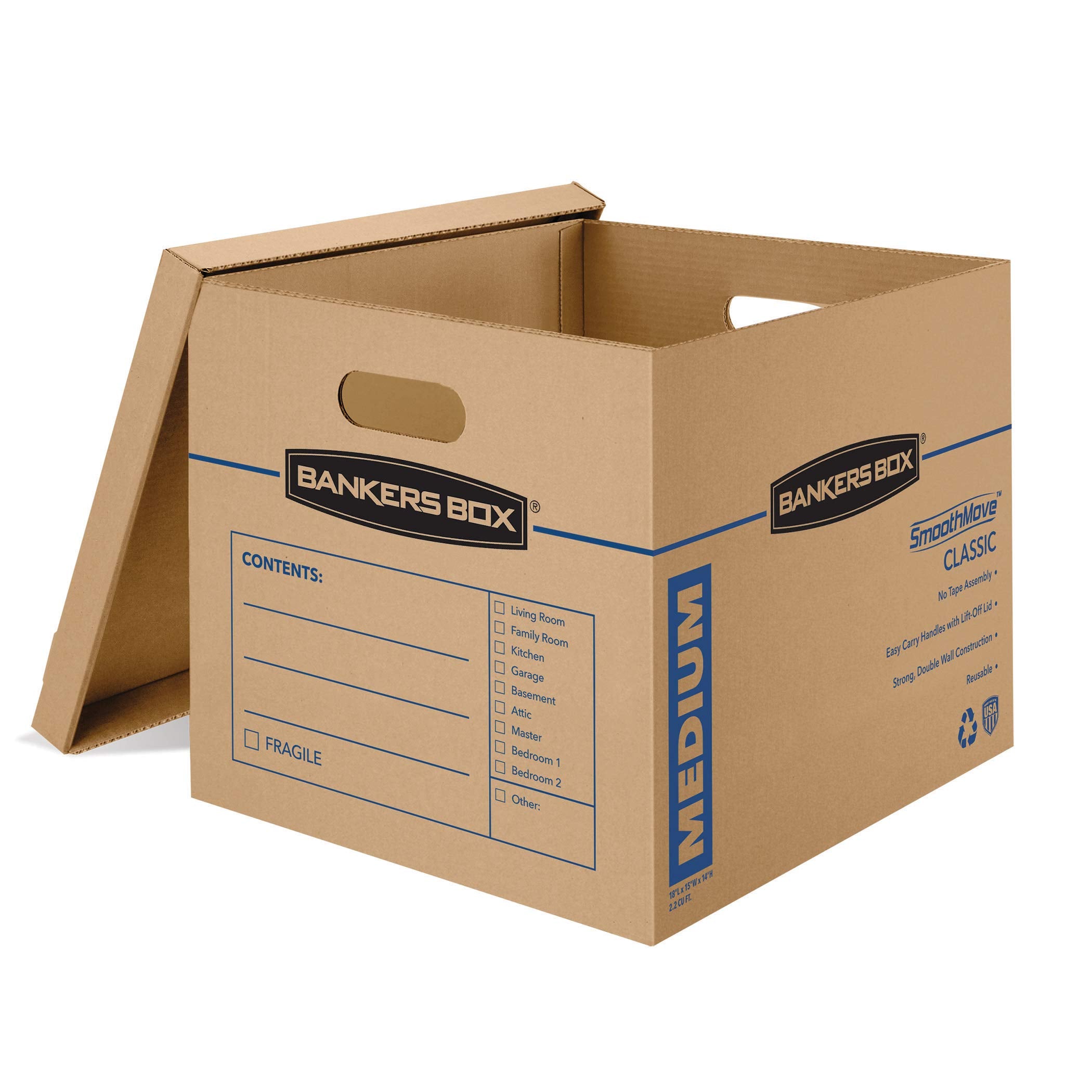 Bankers Box 20 Pack Medium Classic Moving Boxes, Tape-Free with Reinforced Handles