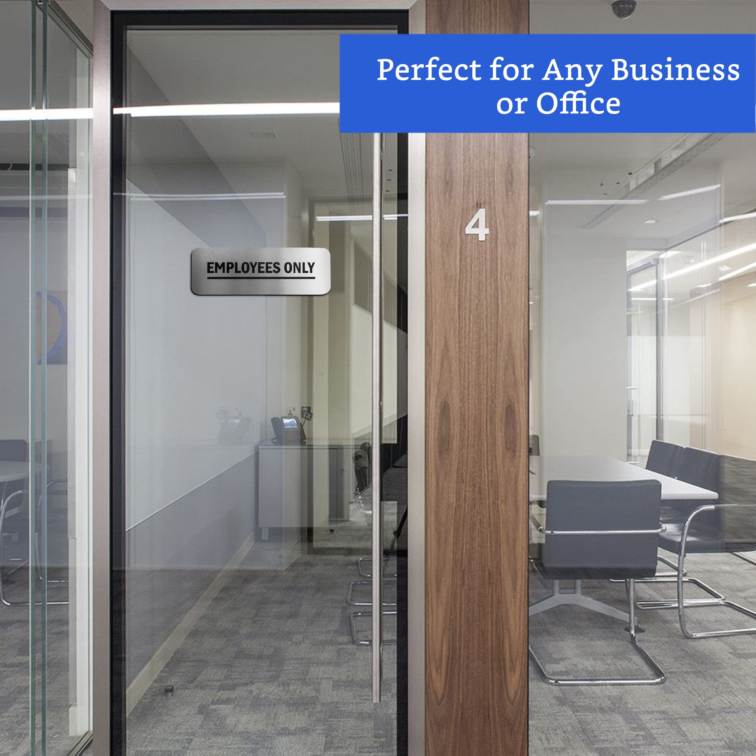 Employees Only Sign (Brushed Aluminum 9 in x 3 in)