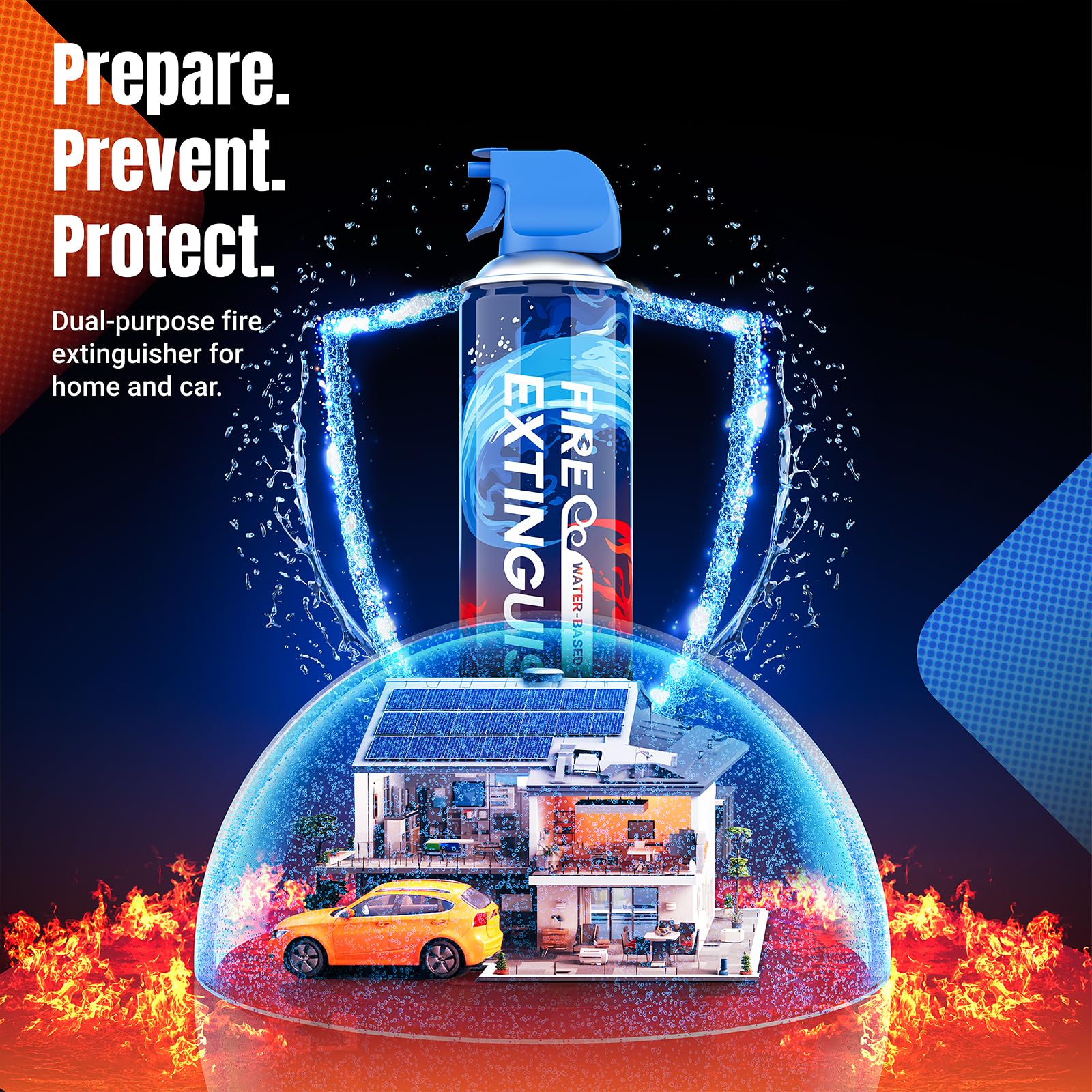 6-in-1 Small Portable Fire Extinguisher 680ml, Non-Toxic, Easy Clean with Wall Mount