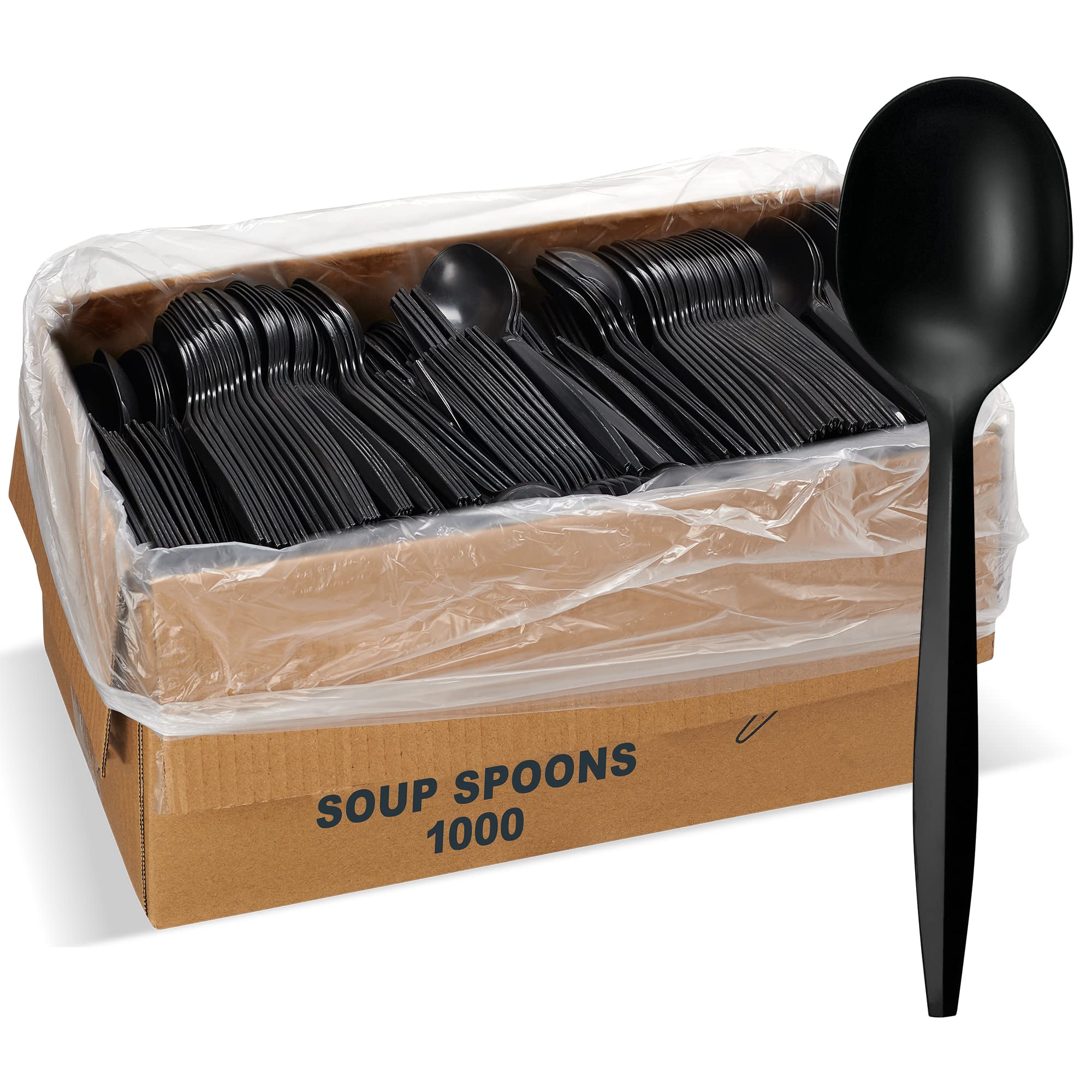 [1000 PCS] Plastic Disposable Soup Spoons Bulk, Black & White