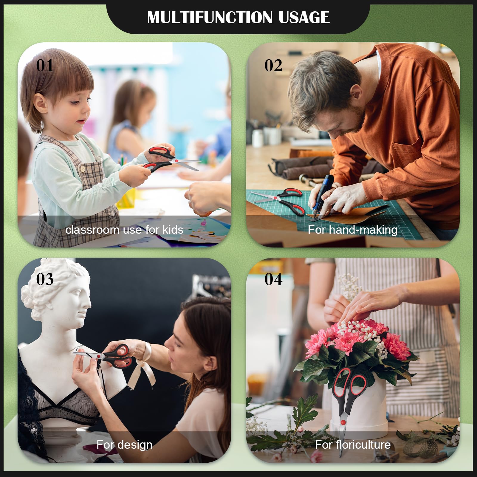 50 Pack Multipurpose Scissors Bulk (Blue, Green, Red, Black, 7.5 Inch)