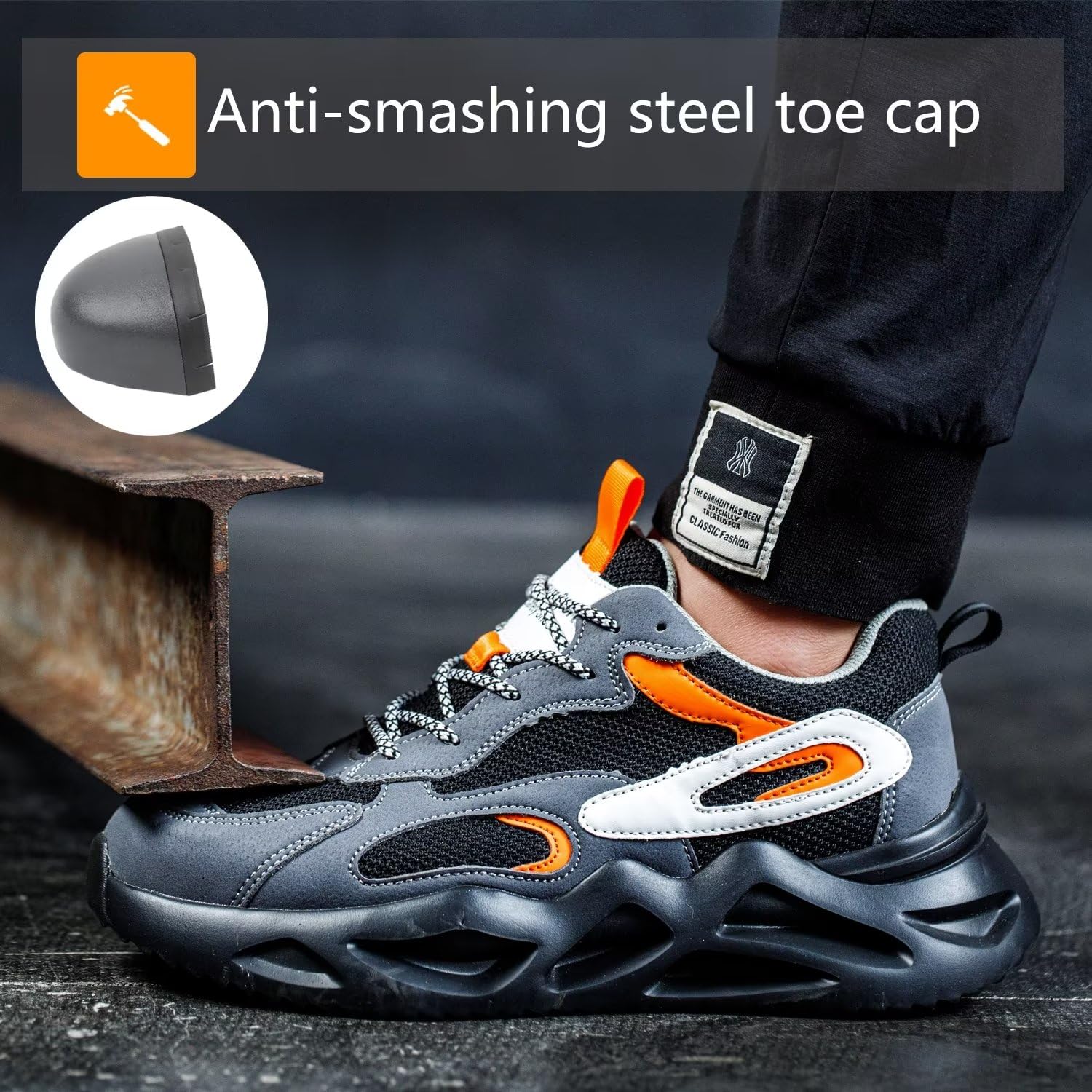 [1 Pair] Steel Toe Shoes, Work Safety Lightweight Slip Resistant