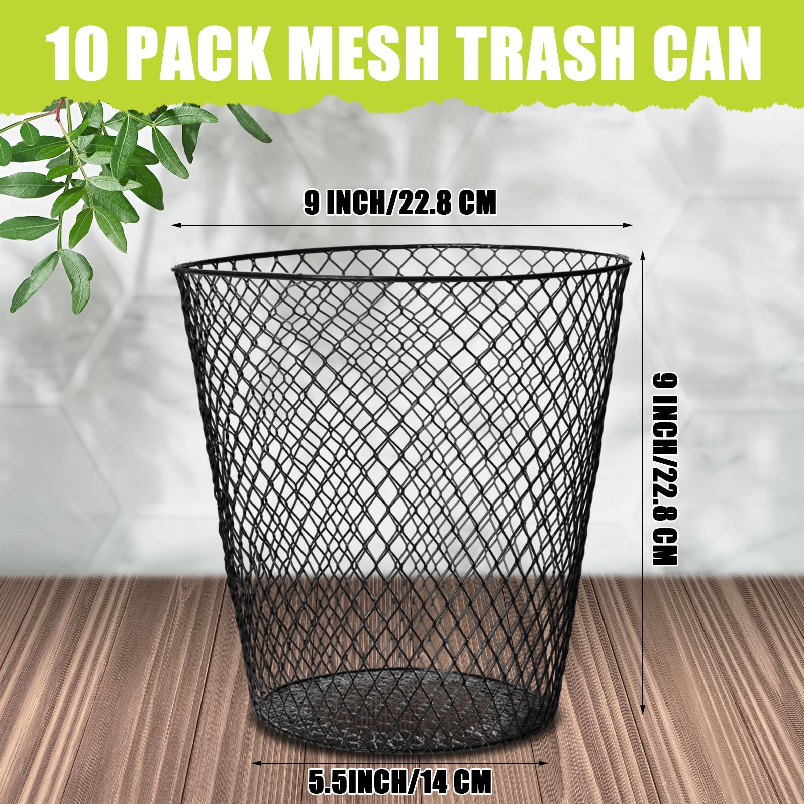 10 Pack Round Waste Basket, Wire Mesh Desk Metal Trash Garbage Can