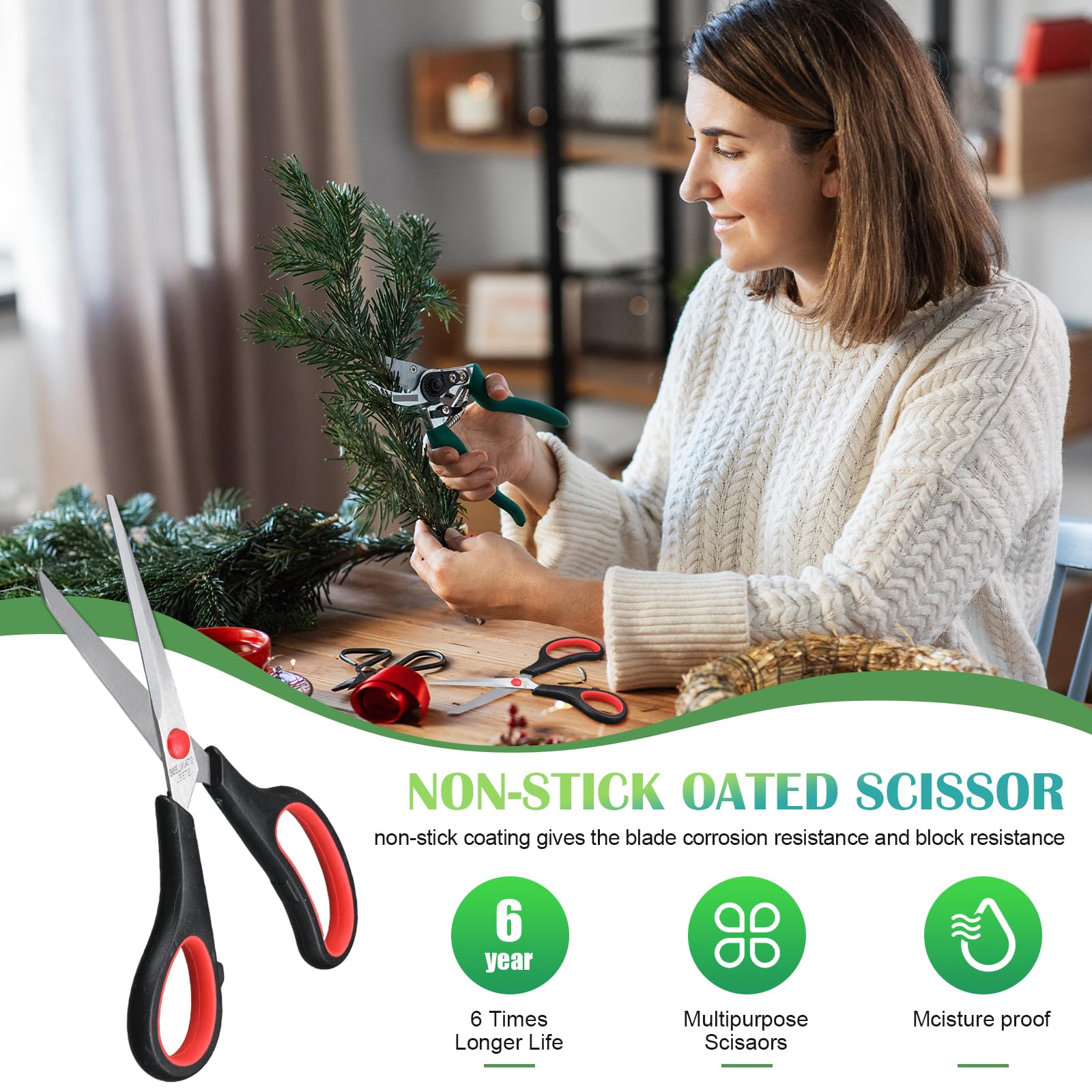 50 Pack Multipurpose Scissors Bulk (Blue, Green, Red, Black, 7.5 Inch)