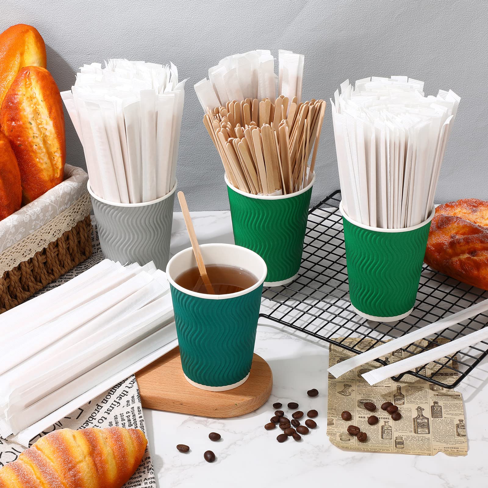 [2000 CT] Individually Wrapped Wooden Coffee Stirrers