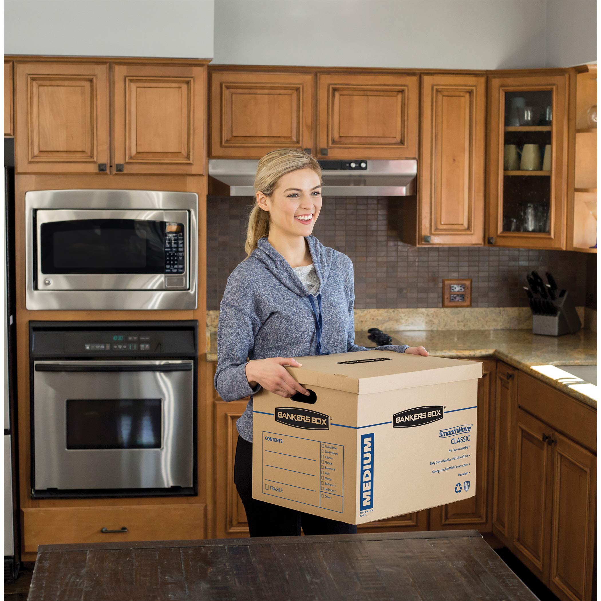 Bankers Box 20 Pack Medium Classic Moving Boxes, Tape-Free with Reinforced Handles