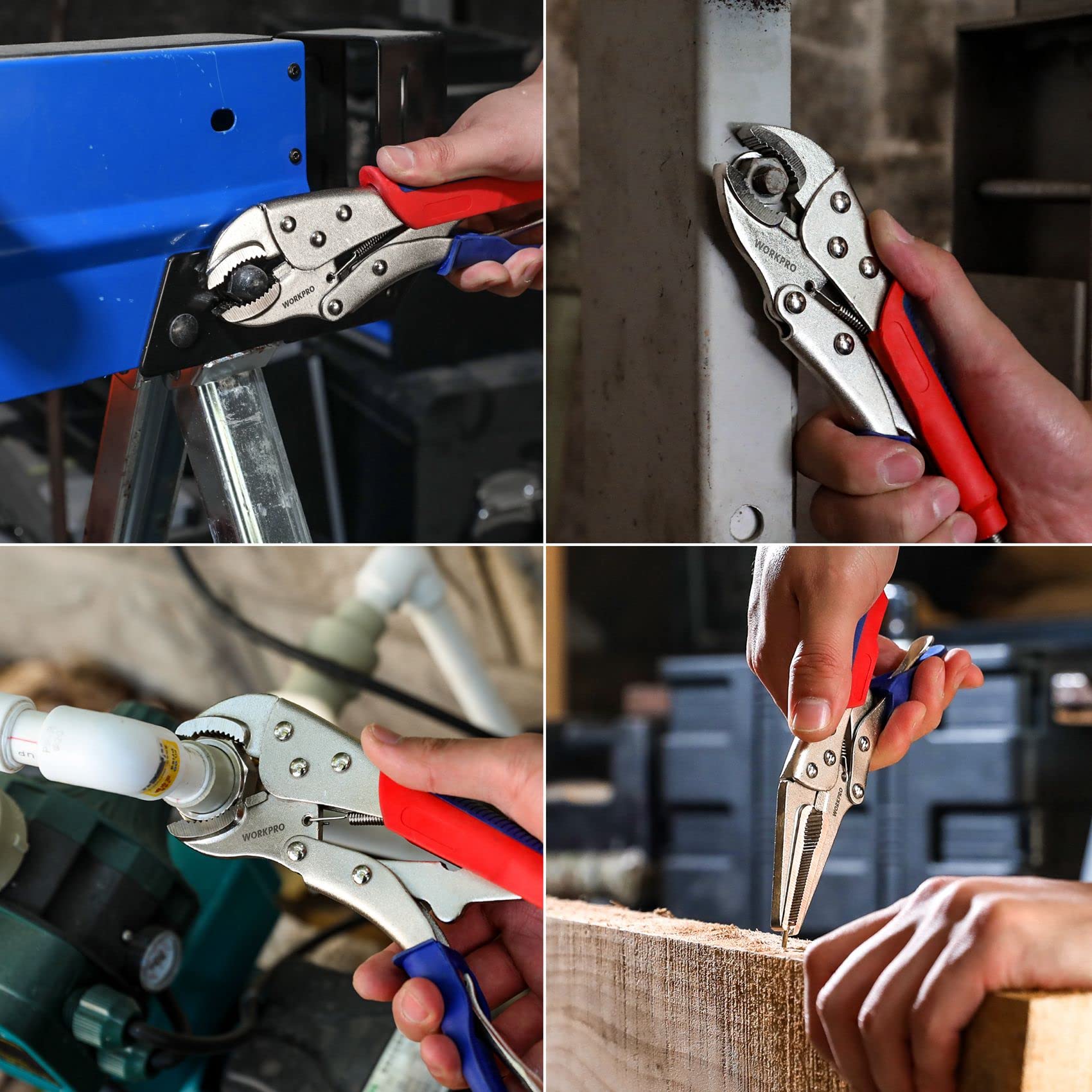 3-piece Locking Pliers Set, 10-inch Curved Jaw, 7-inch Curved Jaw and 6-1/2-inch Straight Jaw