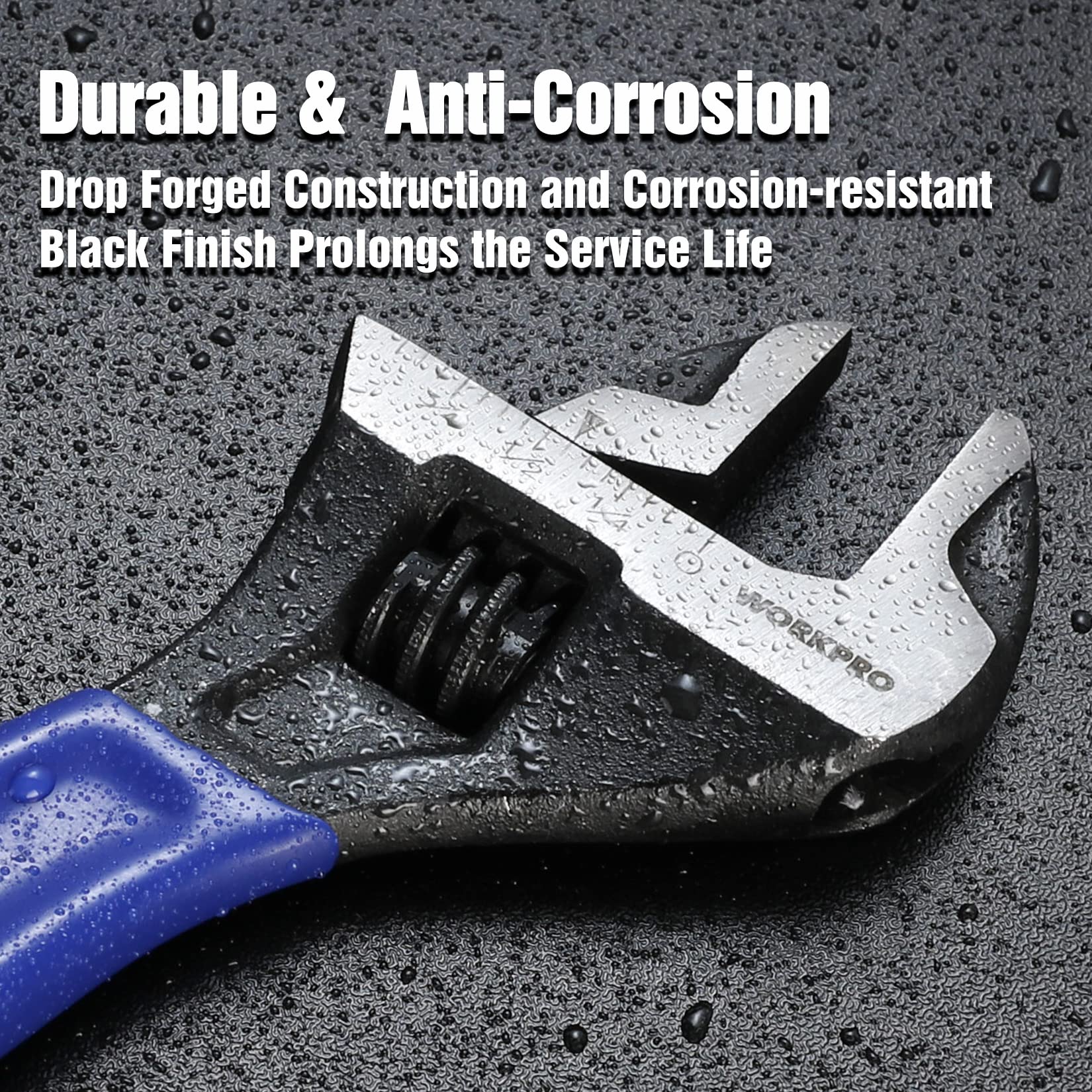 6/8/10 Inch Adjustable Wrench, Cr-V Steel Wrench, Wide Jaw Black Oxide Wrench, Metric & SAE Scales, for Home, Garage, Workshop and DIY