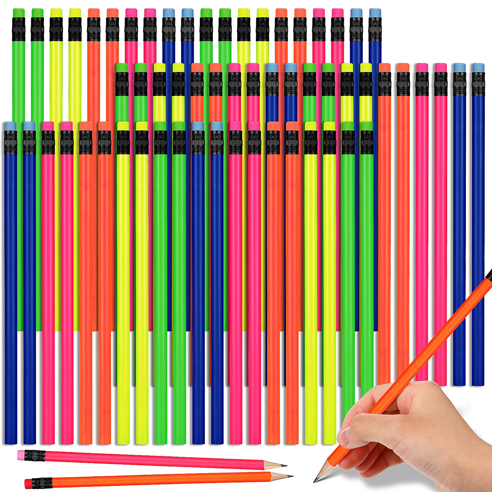 [60 / 150 Pack] Neon Pencils HB Wood Pencil with Eraser
