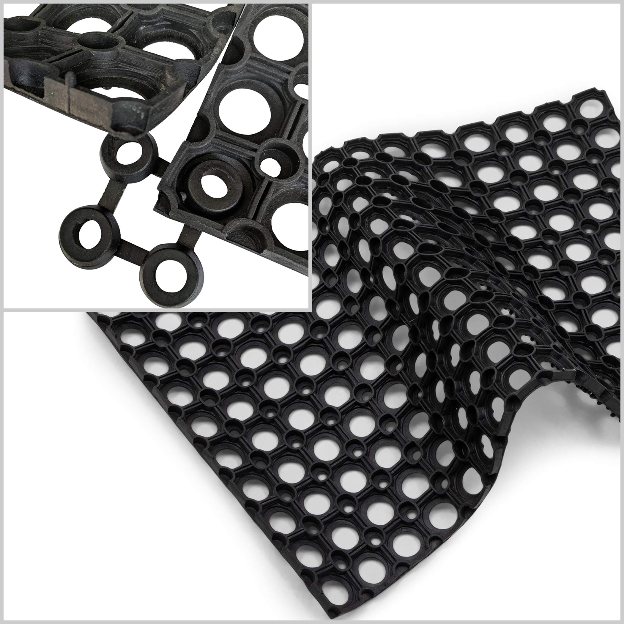 [1/2/12 Mat] Interlocking Rubber Drainage Floor Mat - Anti-Fatigue - 24 x 16 inches