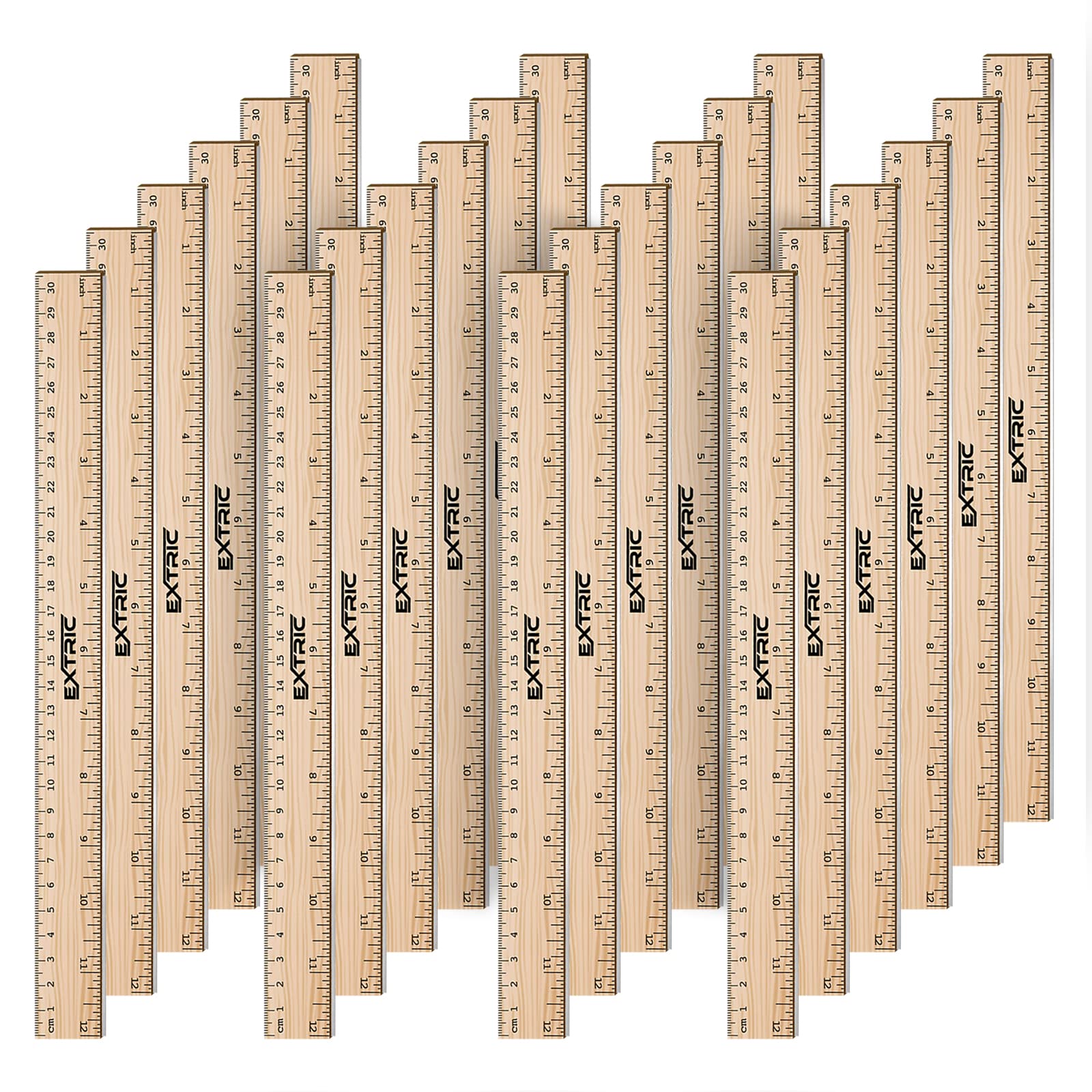 [4 / 6 / 12 / 24 Pack] - Rulers 12 Inch, Wood Ruler with Metal Edge
